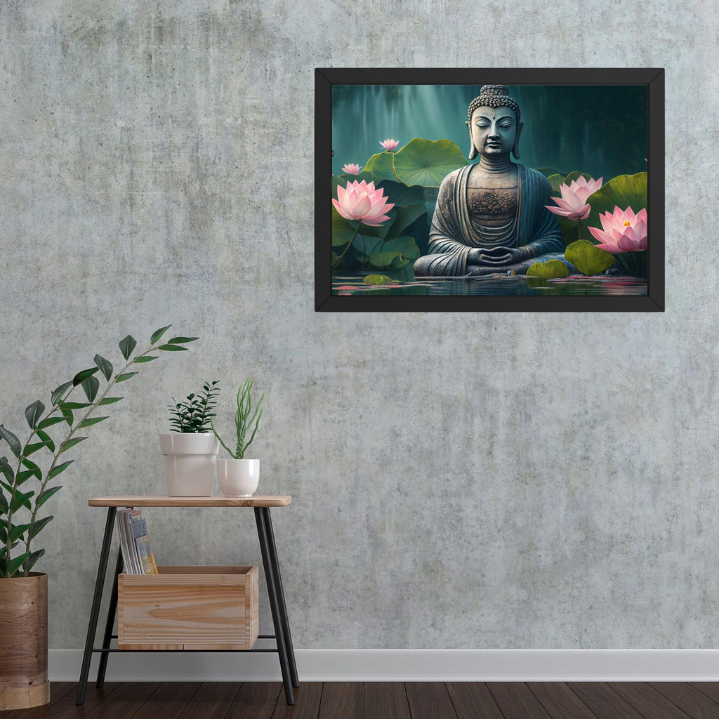 CRAFT QUEST Abstract Wall Art of Meditating Buddha Religious Painting With Frame with Acrylic glass for Home and Office Décor