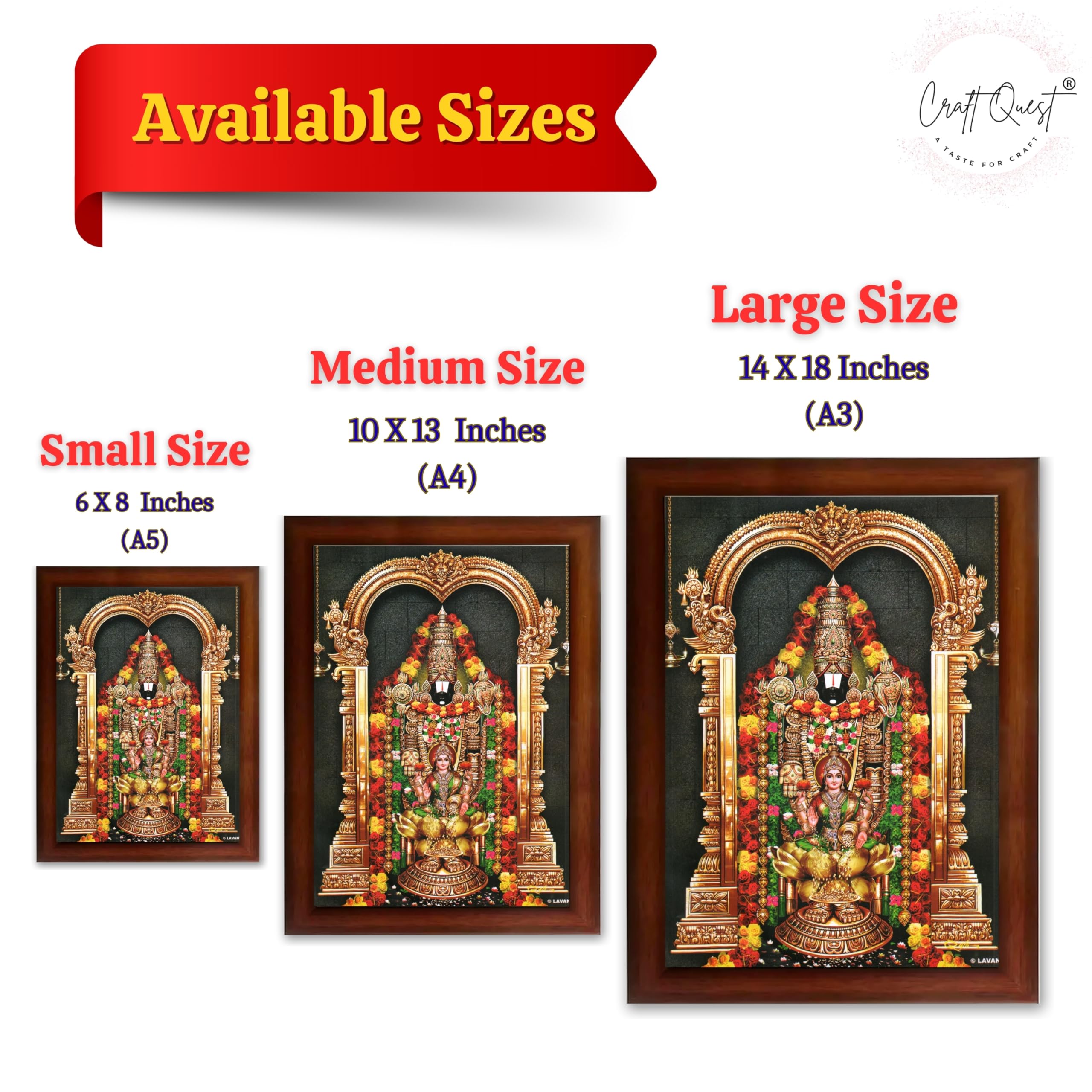 CRAFT QUEST Tirupati Balaji Lakshmi Venkateshwara Swamy Wall Painting Framed, Home, Temple, Pooja, Wall Décor Item