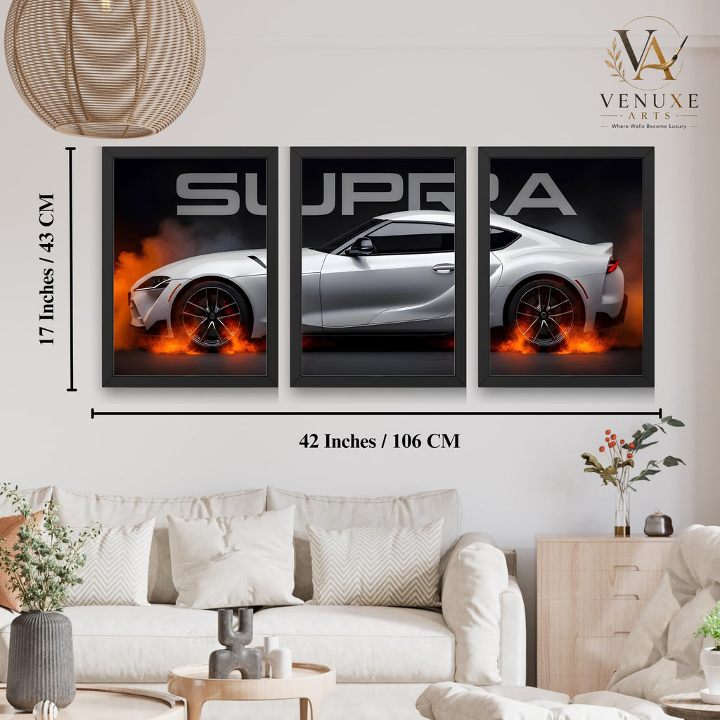 VENUXE ARTS Set Of 3 Big Sports Cars Framed Posters Gift Items for Boys Room Wall Decoration Bedroom Living Room Office Studio Décor | Car Poster Frame for Wall Décor