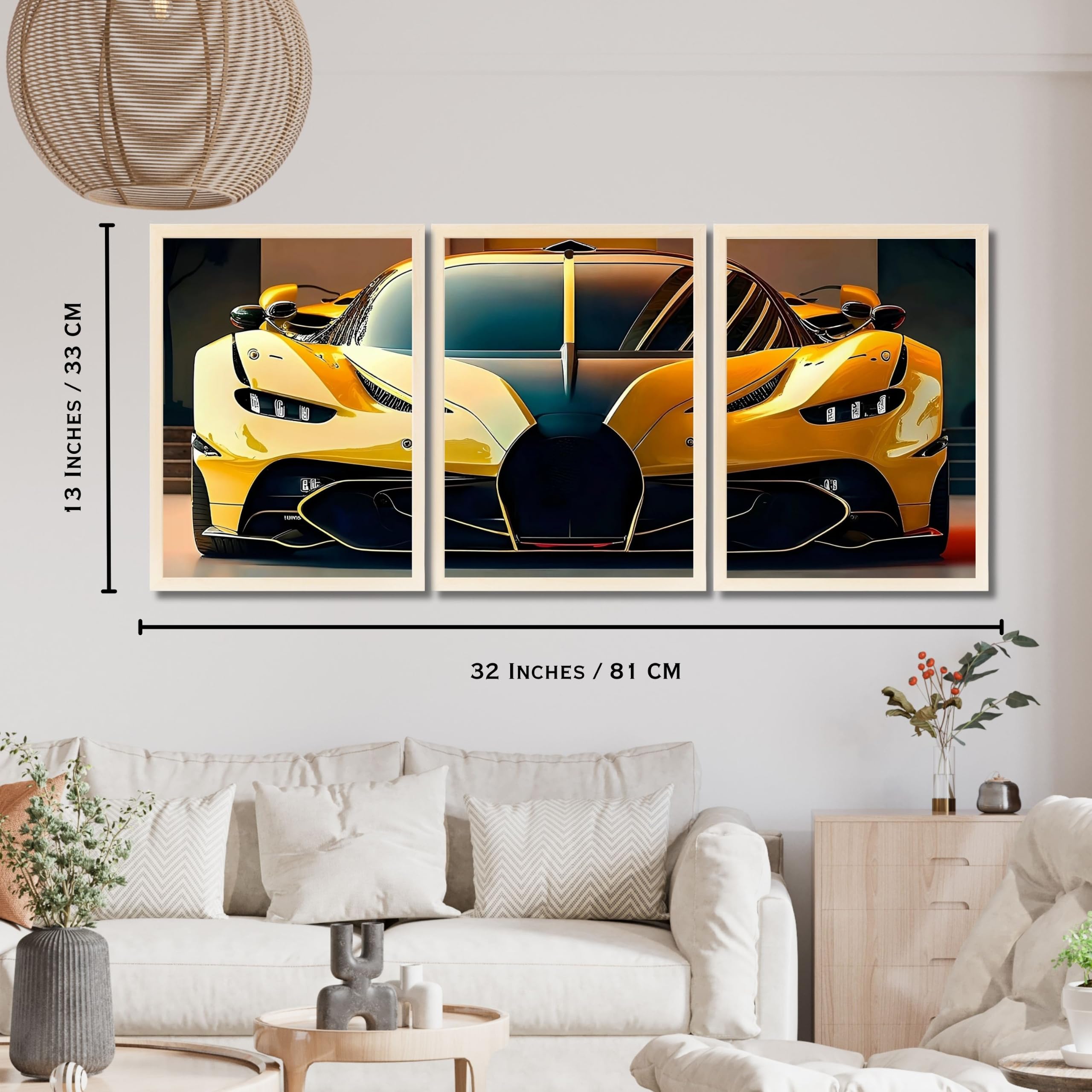 VENUXE ARTS Set Of 3 Big Sports Cars Framed Posters Gift Items for Boys Room Wall Decoration Bedroom Living Room Office Studio Décor | Car Poster Frame for Wall Décor