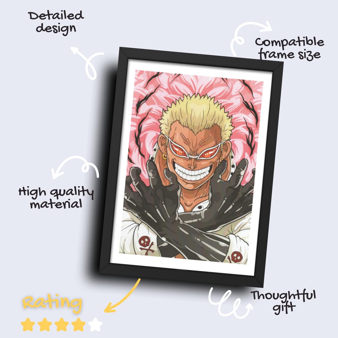 CRAFT QUEST One Piece Anime Laminated Posters Framed Painting with Matt Black Frames (14 Inches x 10 Inches)