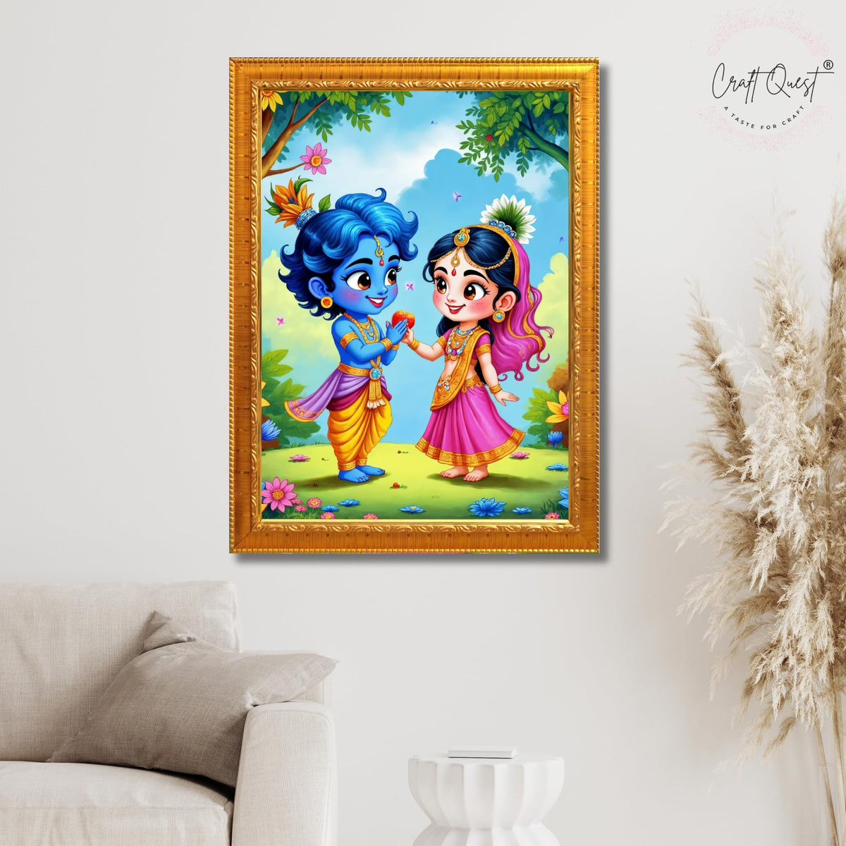CRAFT QUEST Cute Bal Gopal HD Print | Bal Krishna Frame for Home Temple, Office Desk, Car Dashboard