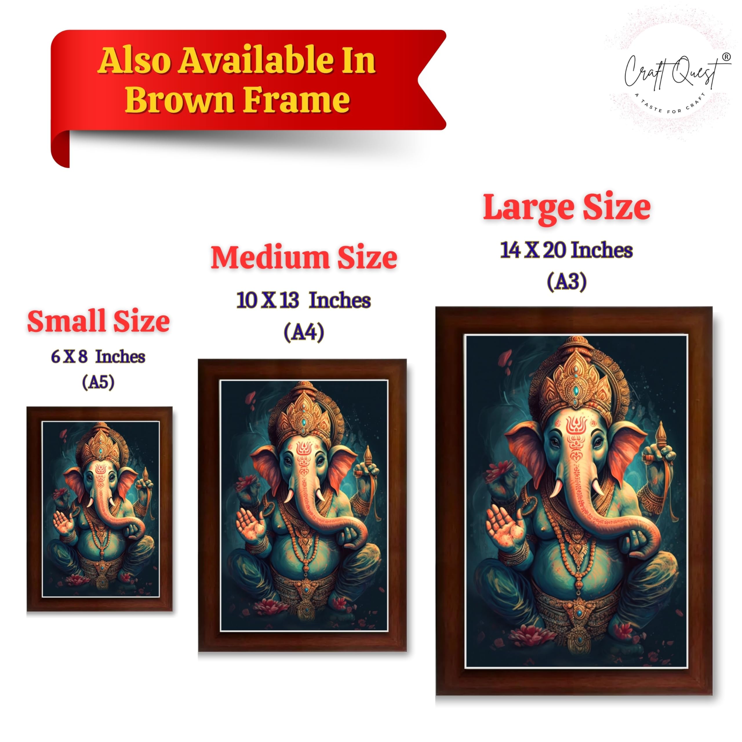 CRAFT QUEST God Ganpati Modern Wall Art Painting With Frame For Pooja, Home and Office Decor Item