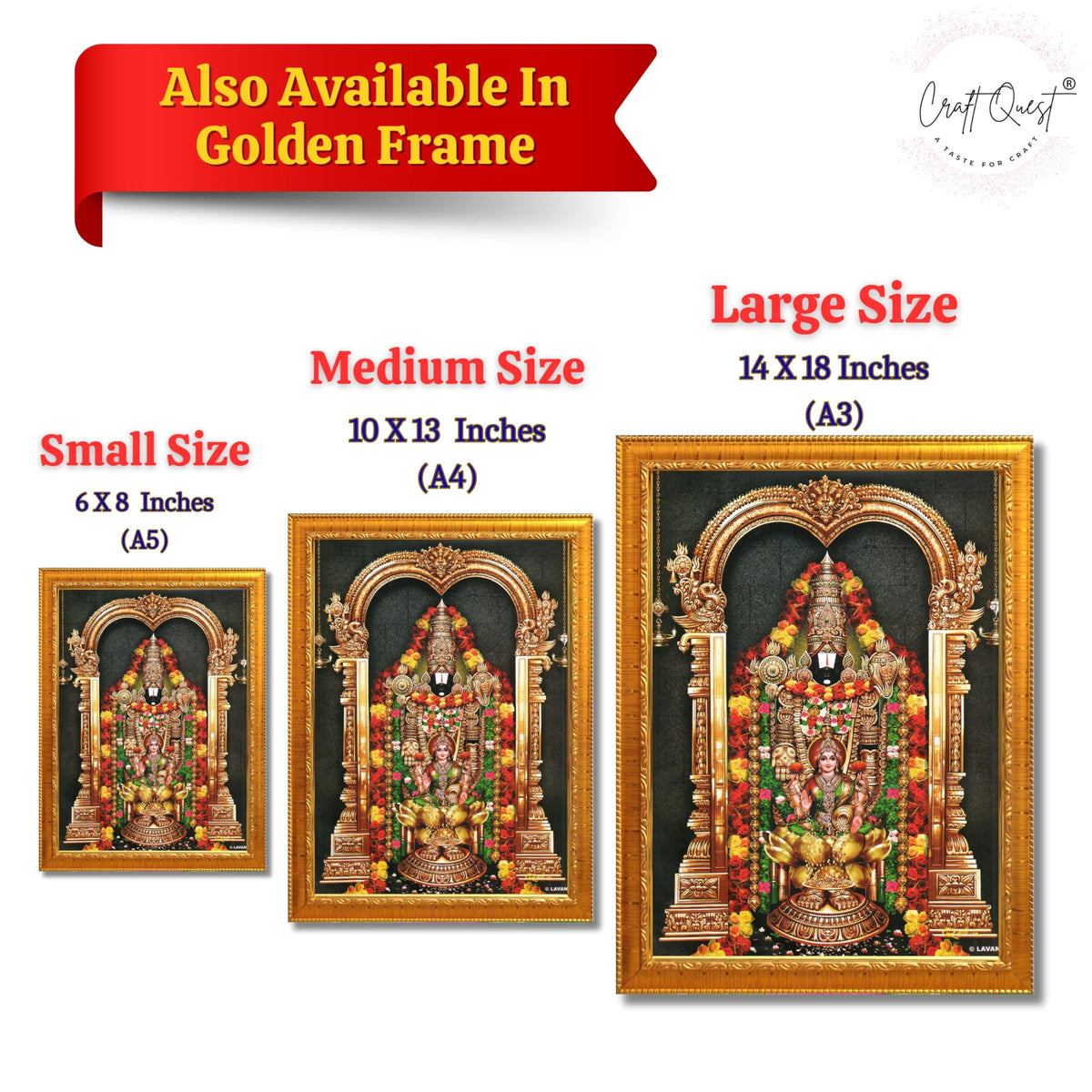 CRAFT QUEST Tirupati Balaji Lakshmi Venkateshwara Swamy Wall Painting Framed, Home, Temple, Pooja, Wall Décor Item