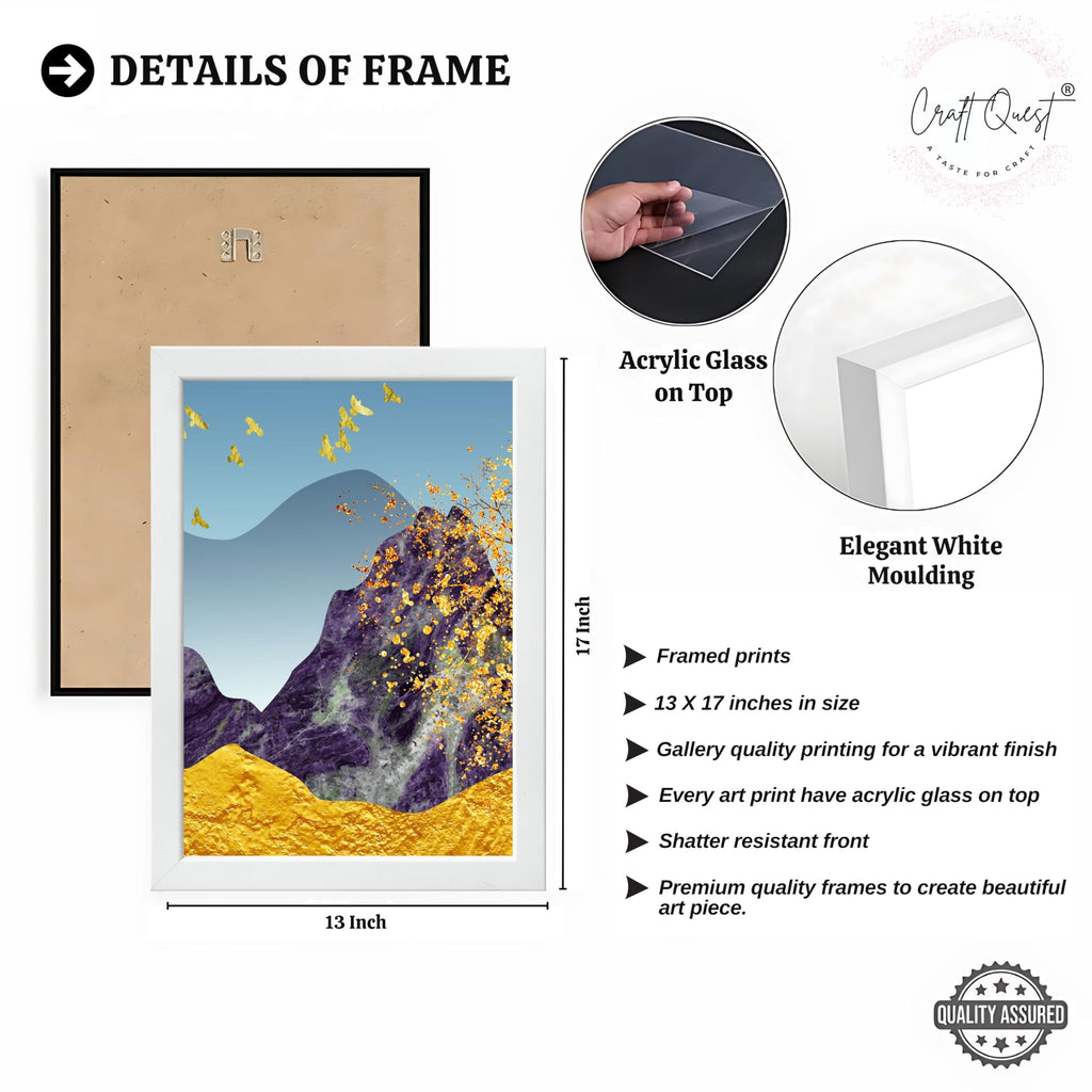 CRAFT QUEST Modern Art Abstract Porch Golden Trees Wall Art | Set of 3 Frames for Home Decoration | Ideal for Living Room, Bedroom & Offices