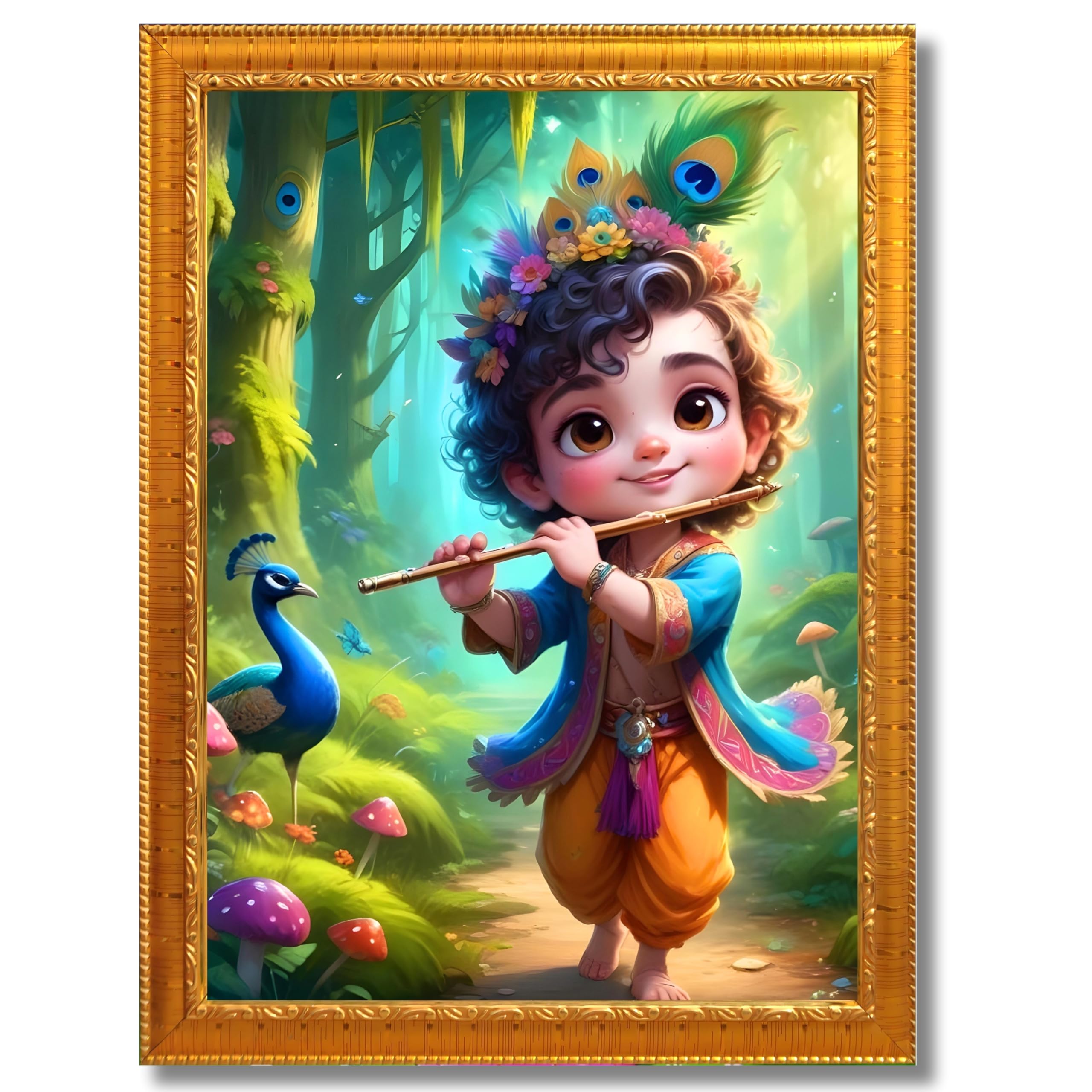 CRAFT QUEST Cute Little Krishna Frame | Bal Gopal HD Painting | Home Temple, Office Desk, Wall Décor Item