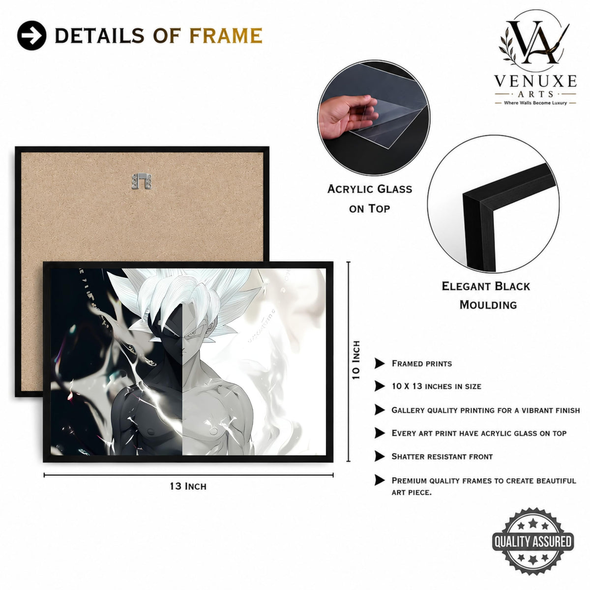 VENUXE ARTS Set Of 3 Anime Characters Wall Framed |Anime Characters Framed Poster for Living Room Bedroom Gaming Room Studio Wall Decor