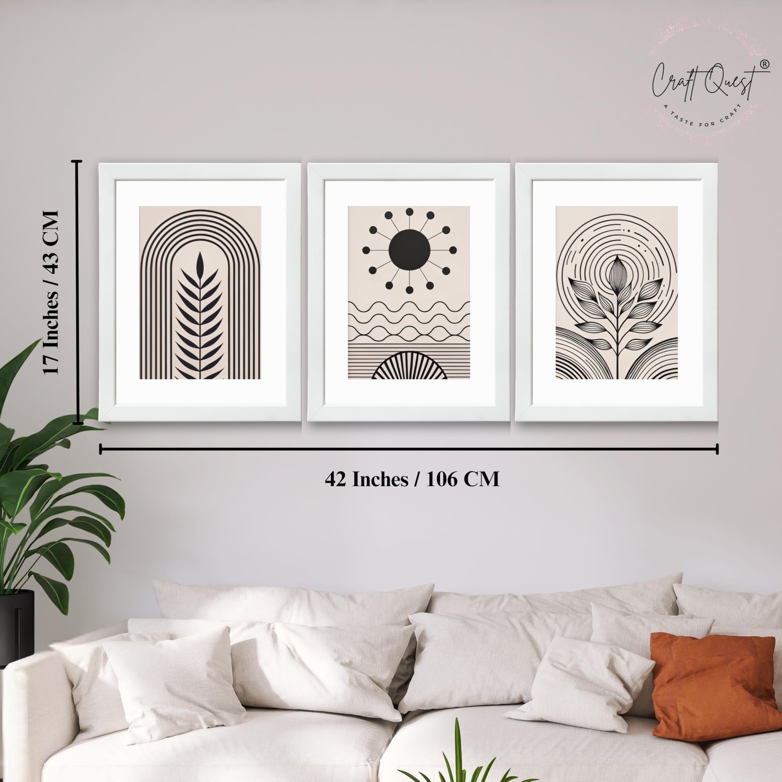 CRAFT QUEST Abstract Series Framed Paintings With Sun | Set of 3 Frames for Home Decoration | Ideal for Living Room, Bedroom & Offices