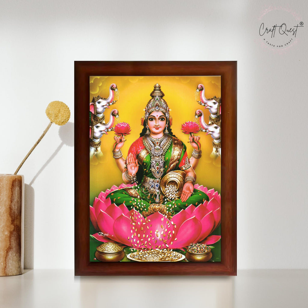 CRAFT QUEST Goddess Lakshmi Mata Devi Vaibhav Laxmi Maa Wall Painting Photo Framed | Ideal for Home, Office, Temple & Puja Room, Wall Decor