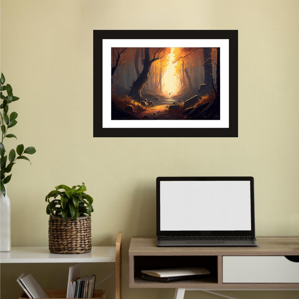 CRAFT QUEST Abstract Modern Rustling Canopy Art Poster Frame for Home & Office Wall Decoration - Portrait, Wall Display (Black, 14x10 Inch Frame with Art Print) (Tropical Reverie)