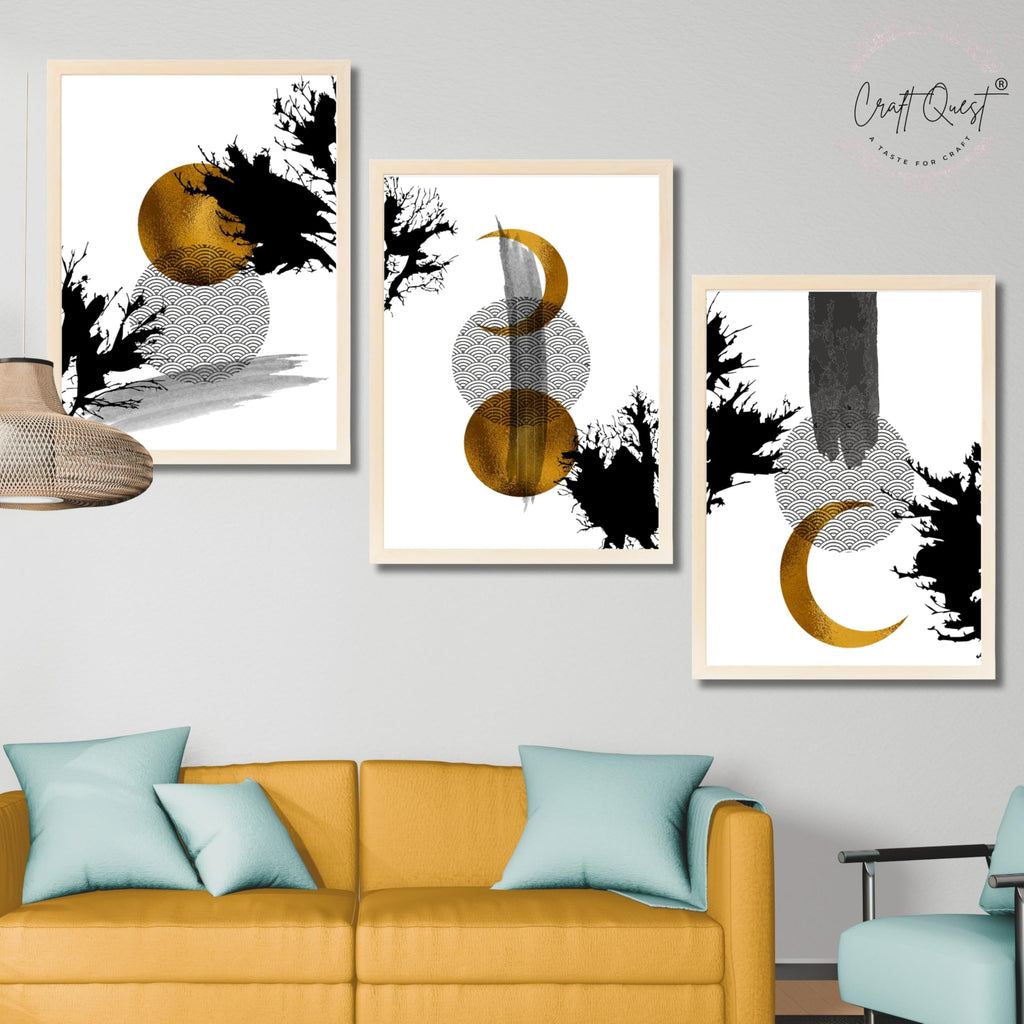 CRAFT QUEST Wall Art Decor Paintings | Set of 3 Abstract Wall Art Frames for Home Decoration | Ideal for Living Room, Bedrooms & Office