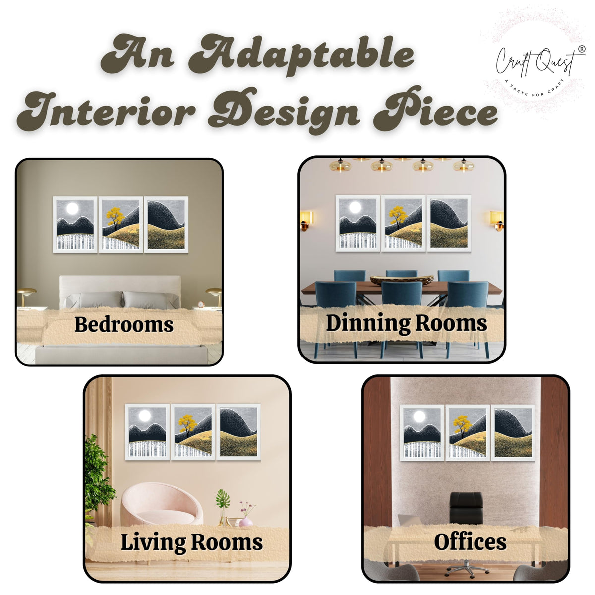 CRAFT QUEST Modern Abstract Landscape Art | Set of 3 Frames for Home Decoration | Ideal for Living Room, Bedroom & Offices