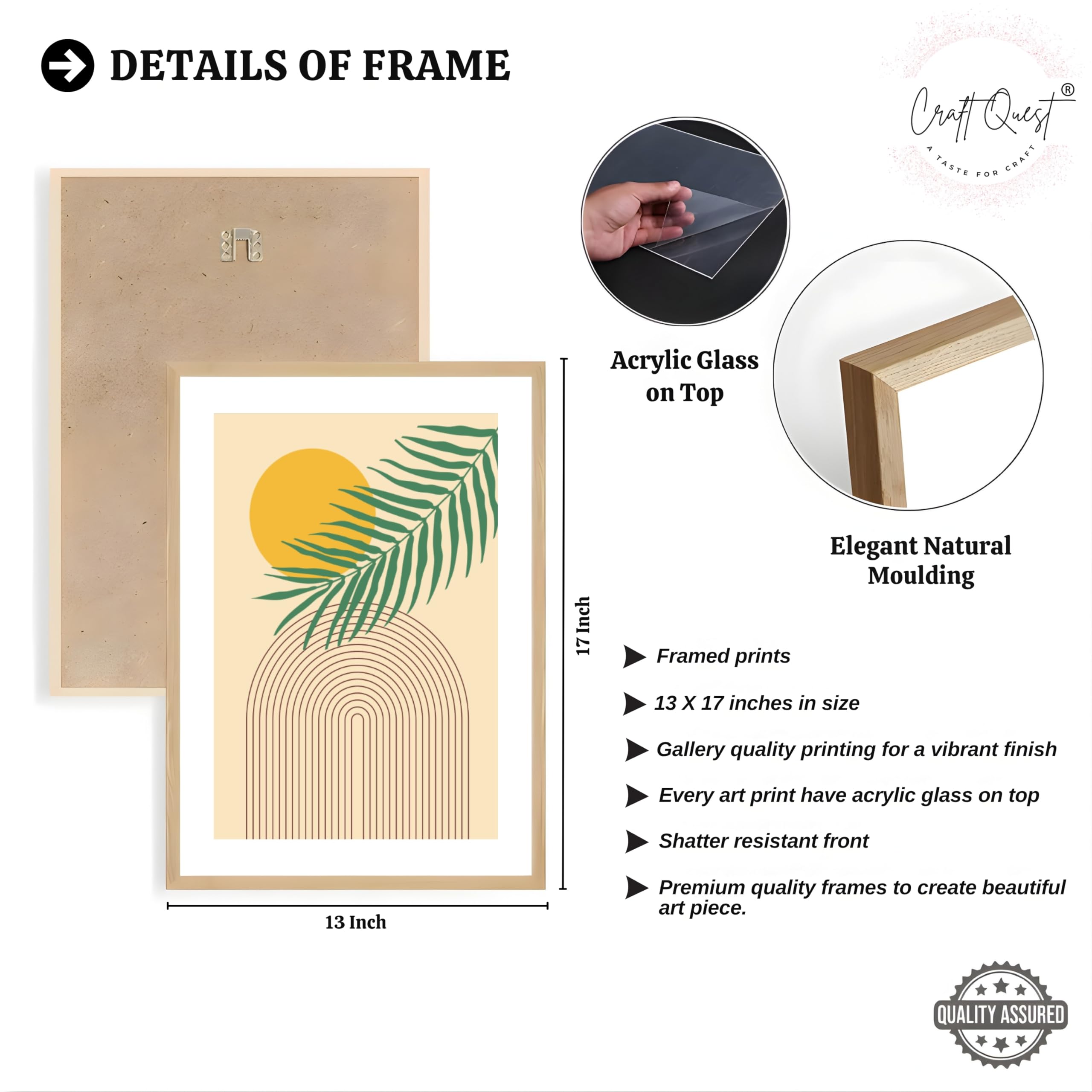 CRAFT QUEST Wall Art Decor Paintings | Set of 3 BOHO Wall Art Frames for Home Decoration | Ideal for Living Room, Bedroom & Office