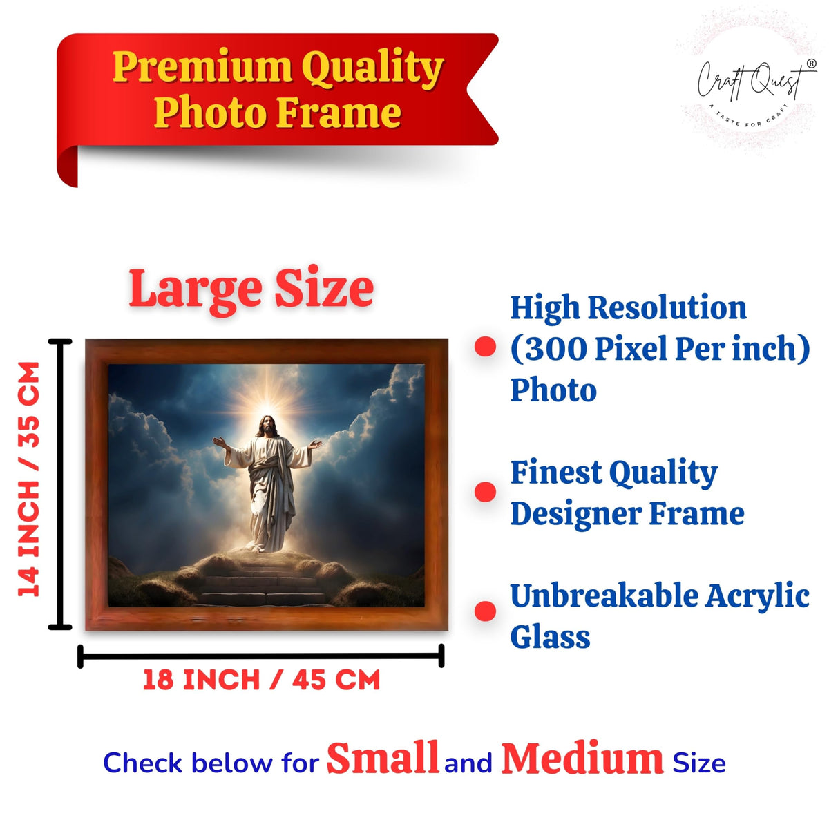CRAFT QUEST Jesus Christ Photo Frame | Decorative Picture for Gifts, Home Decor | Jesus Painting, Religious Photo Frame