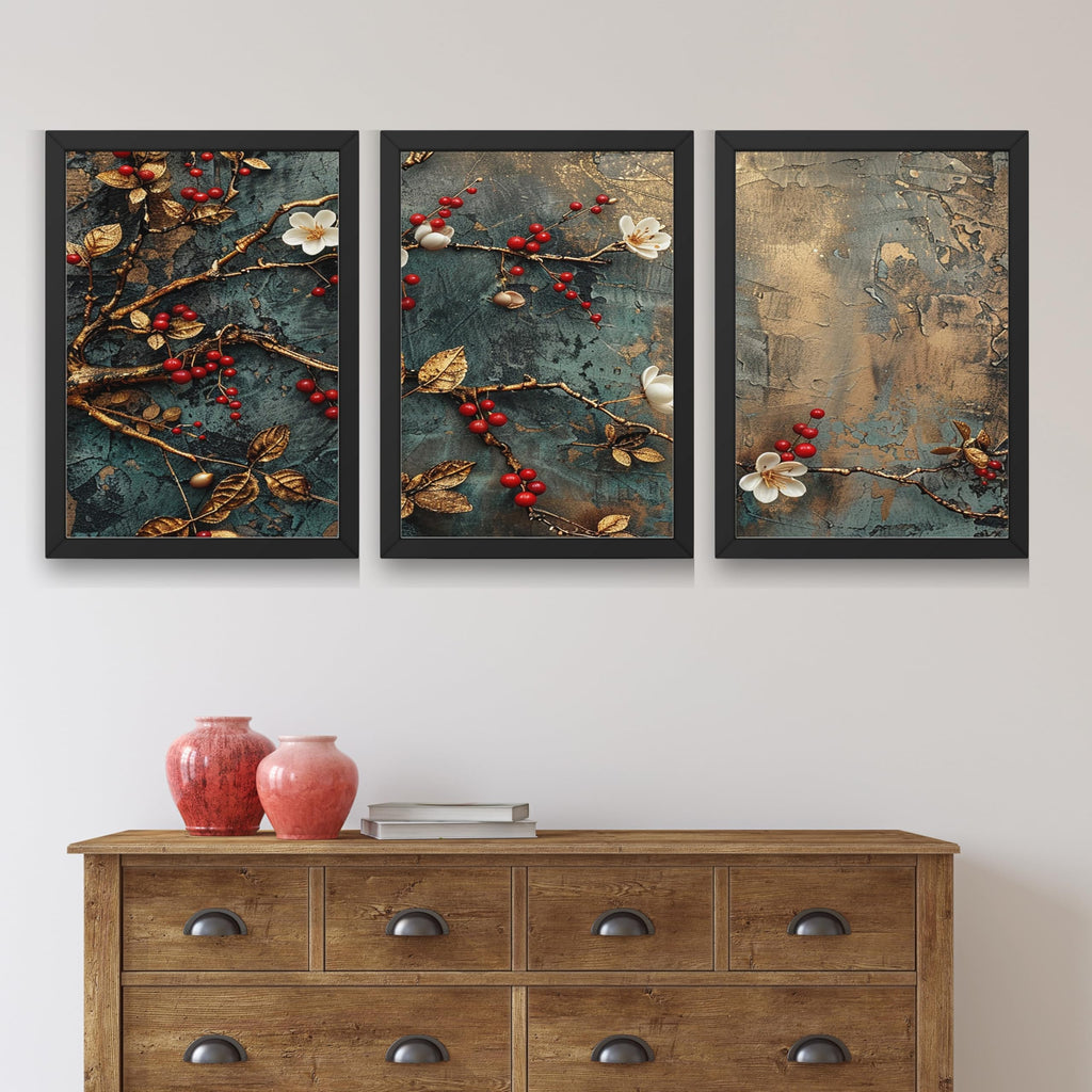 CRAFT QUEST Nature Inspired Modern Wall Art | Set of 3 Frames for Home Decoration | Ideal for Living Room, Bedroom & Offices