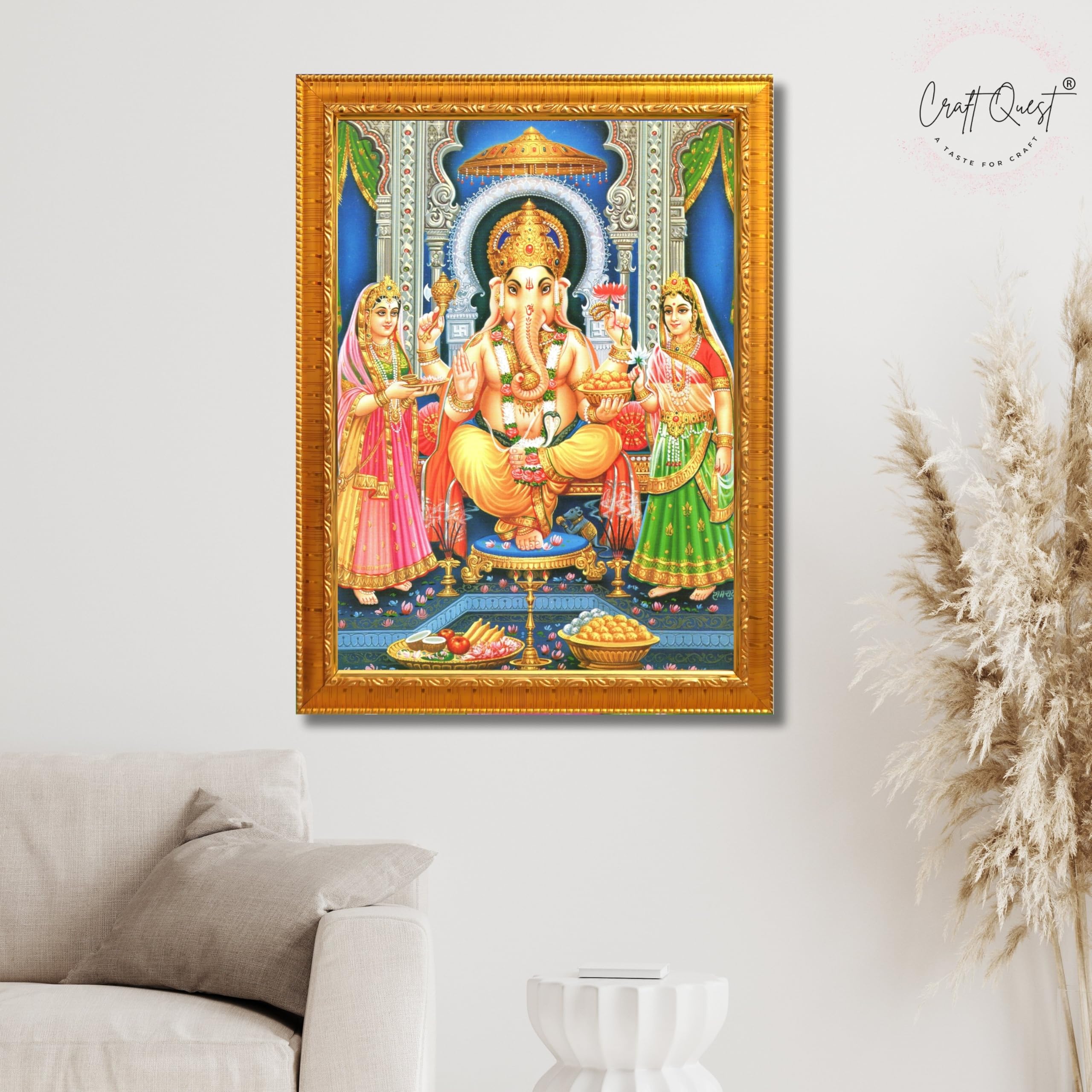 CRAFT QUEST Lord Ganesha Ganpati ji Modern Wall Painting With Frame For Pooja, Home and Office Decor,