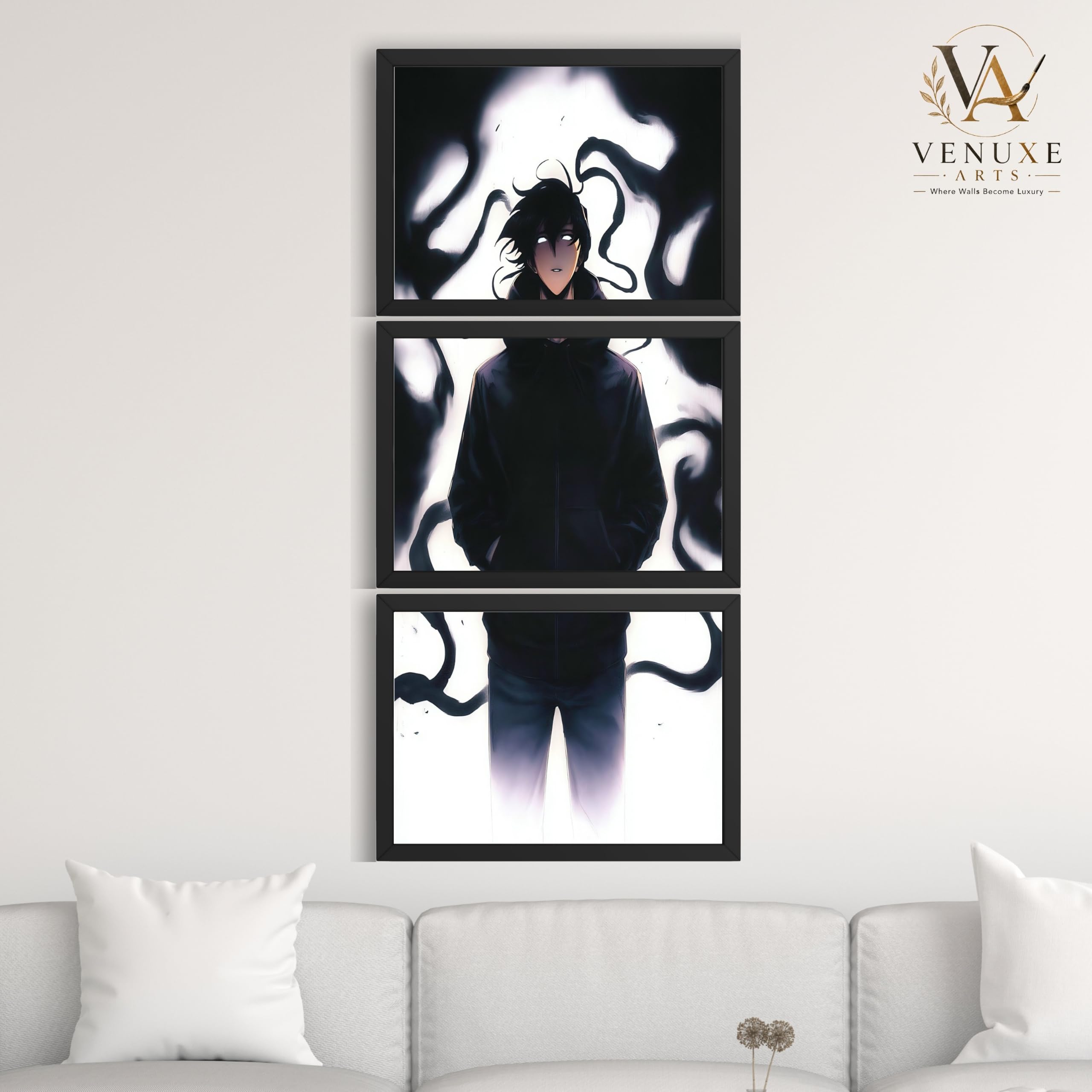VENUXE ARTS Set Of 3 Anime Characters Wall Framed |Anime Characters Framed Poster for Living Room Bedroom Gaming Room Studio Wall Decor