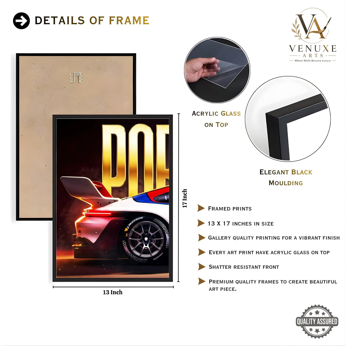 VENUXE ARTS Set Of 3 Big Sports Cars Framed Posters Gift Items for Boys Room Wall Decoration Bedroom Living Room Office Studio Décor | Car Poster Frame for Wall Décor