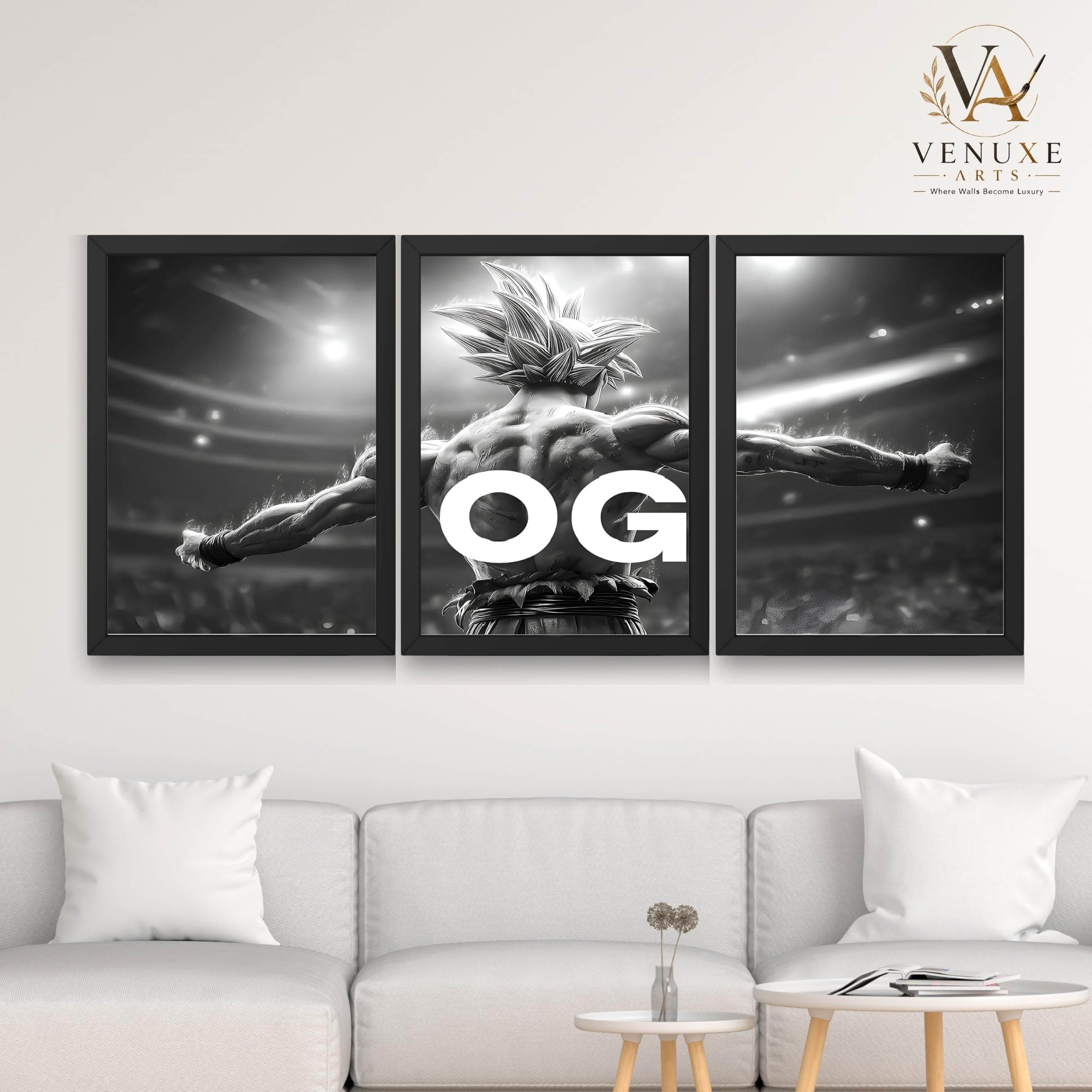 VENUXE ARTS Set Of 3 Anime Characters Wall Framed |Anime Characters Framed Poster for Living Room Bedroom Gaming Room Studio Wall Decor
