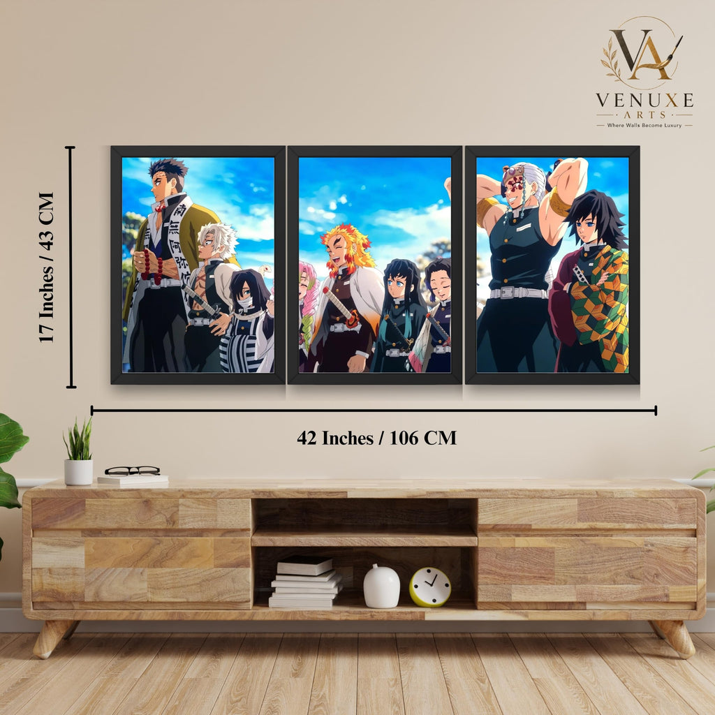VENUXE ARTS Set Of 3 Anime Characters Wall Framed |Anime Characters Framed Poster for Living Room Bedroom Gaming Room Studio Wall Decor
