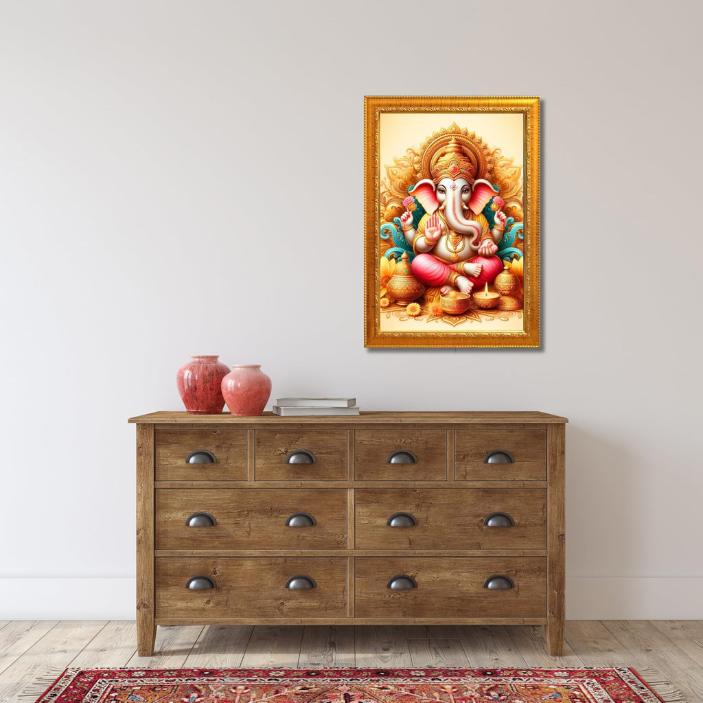 CRAFT QUEST Lord Ganesha Modern Wall Art Painting With Frame For Pooja, Home and Office Decor