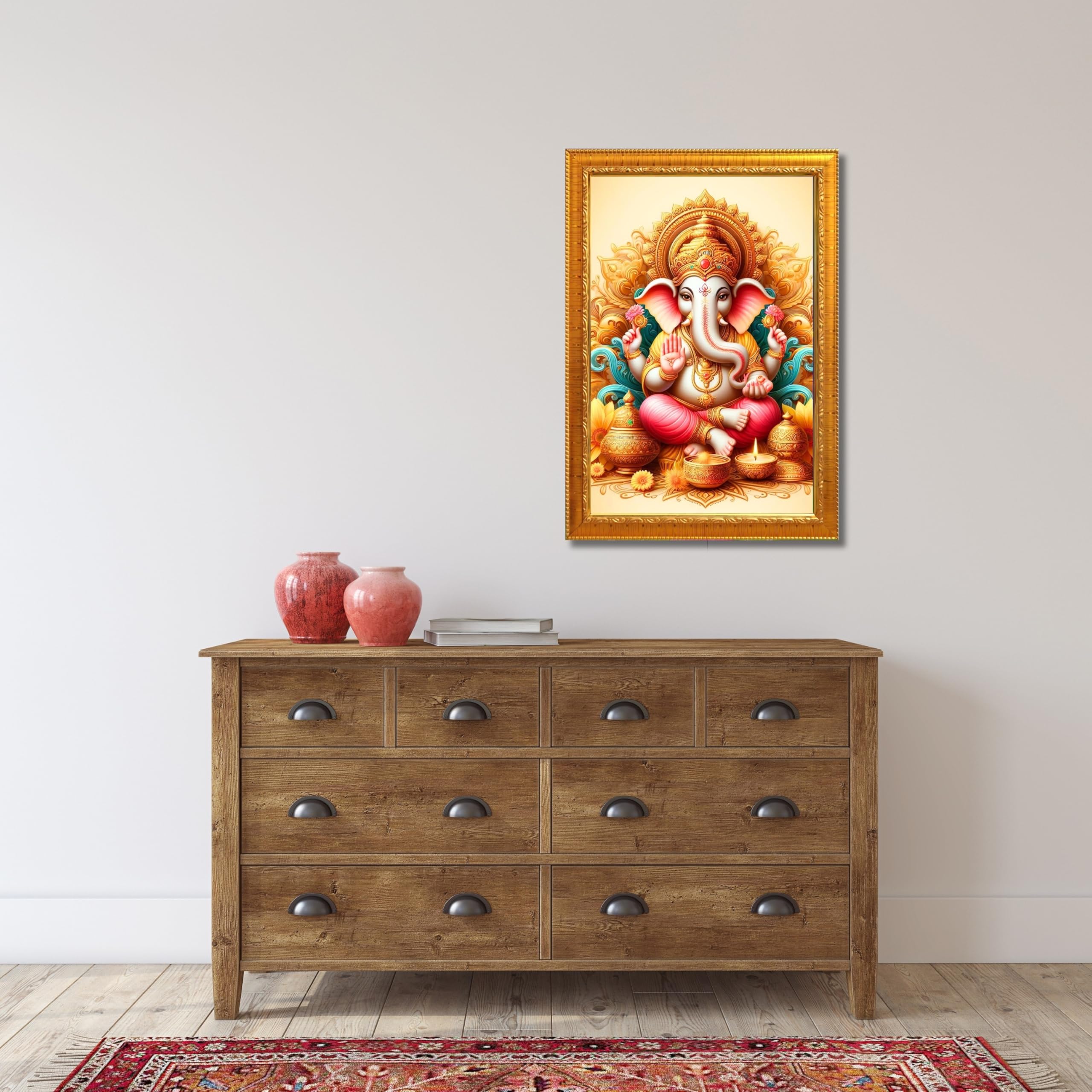 CRAFT QUEST Lord Ganesha Modern Wall Art Painting With Frame For Pooja, Home and Office Decor