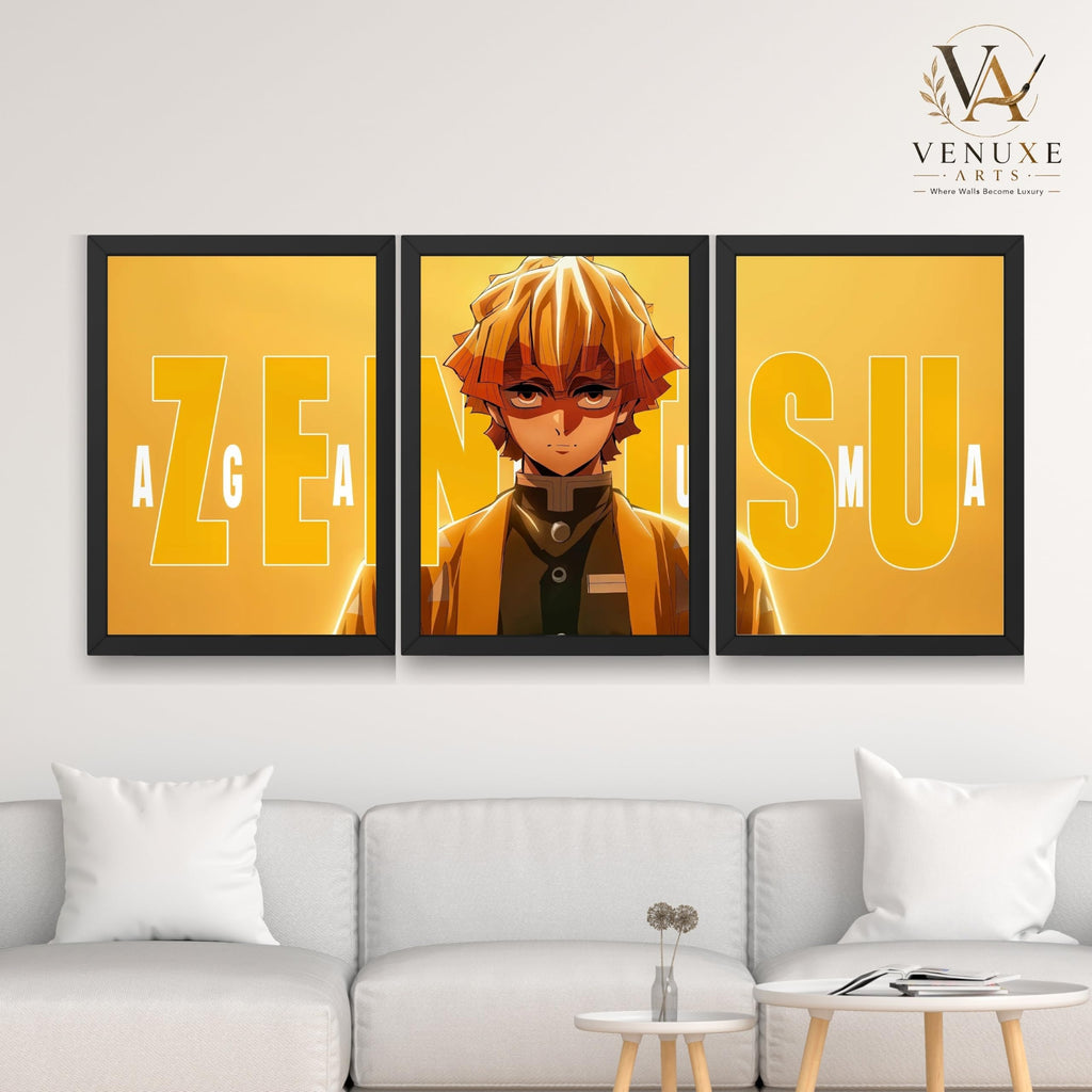 VENUXE ARTS Set Of 3 Anime Characters Wall Framed |Anime Characters Framed Poster for Living Room Bedroom Gaming Room Studio Wall Decor
