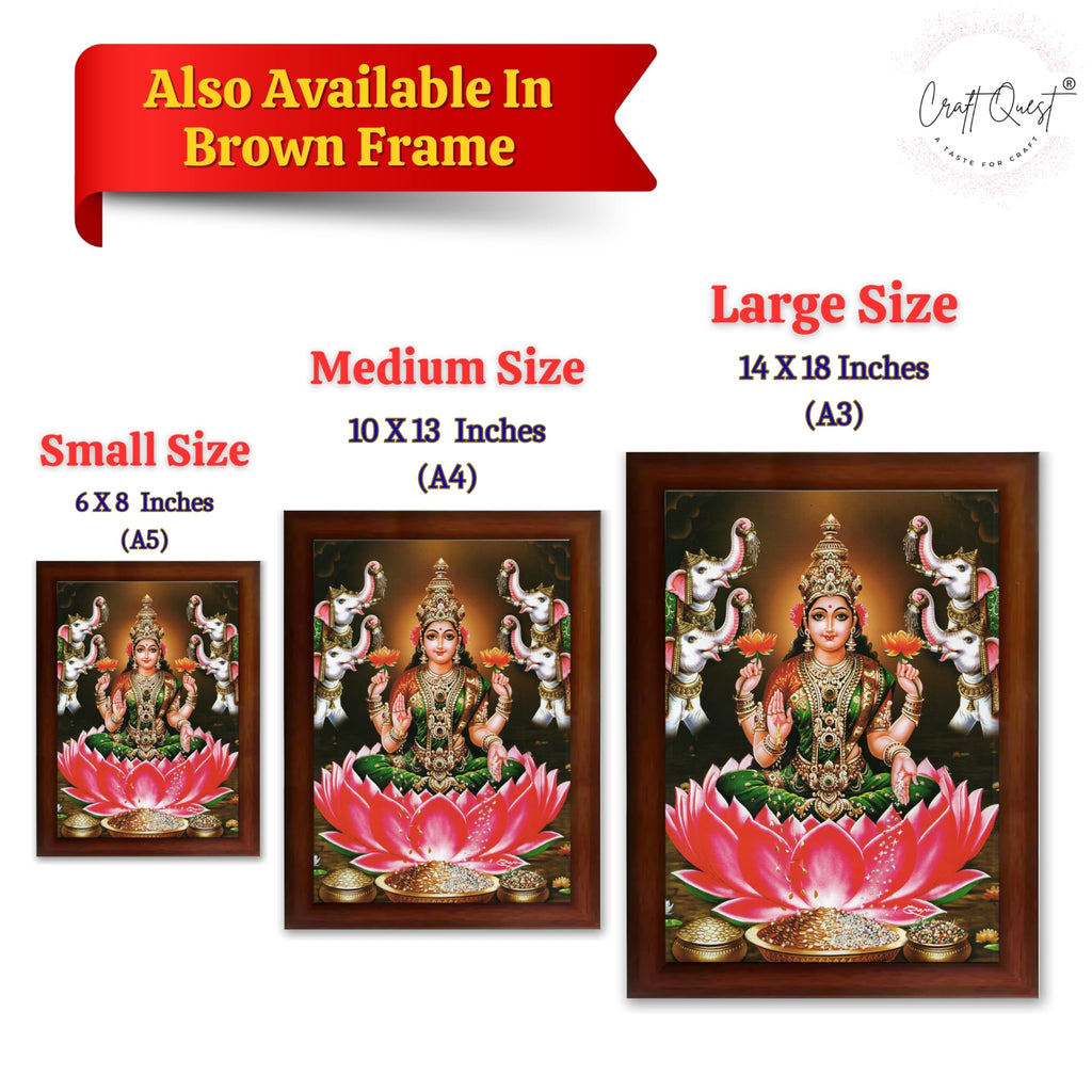 CRAFT QUEST Goddess Lakshmi Devi Vaibhav Laxmi Maa Wall Painting Photo Framed | Ideal for Home, Office, Temple & Puja Room, Wall Decor