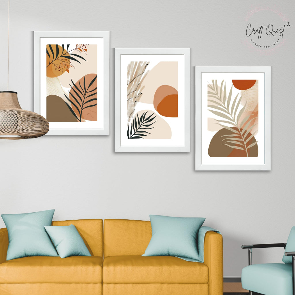 CRAFT QUEST Modern Abstract Featuring Stylized Plants | Set of 3 Frames for Home Decoration | Ideal for Living Room, Bedroom & Offices