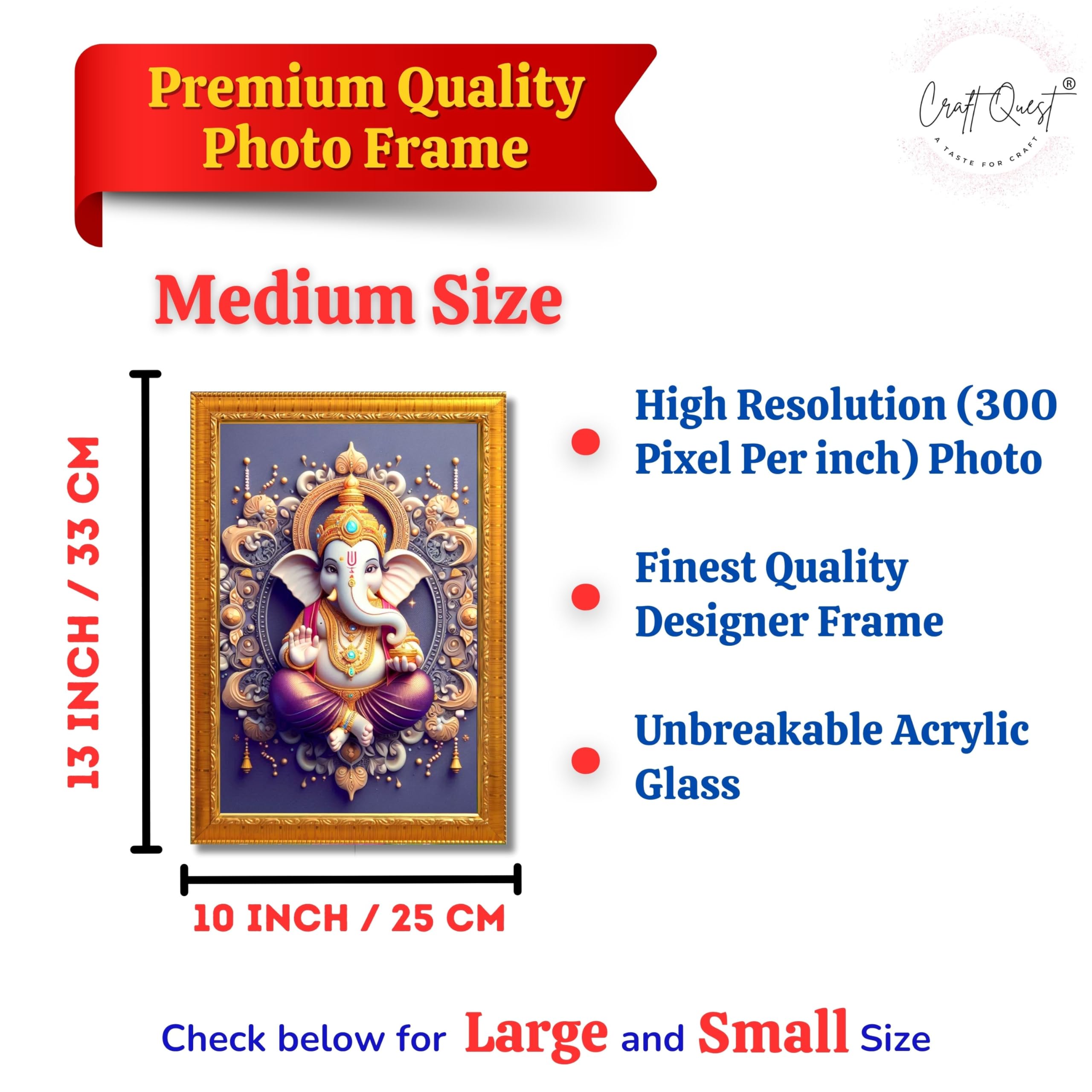 CRAFT QUEST Lord Ganesh Ganpati Ganapathi Hanging Wall Painting Framed For Home Décor
