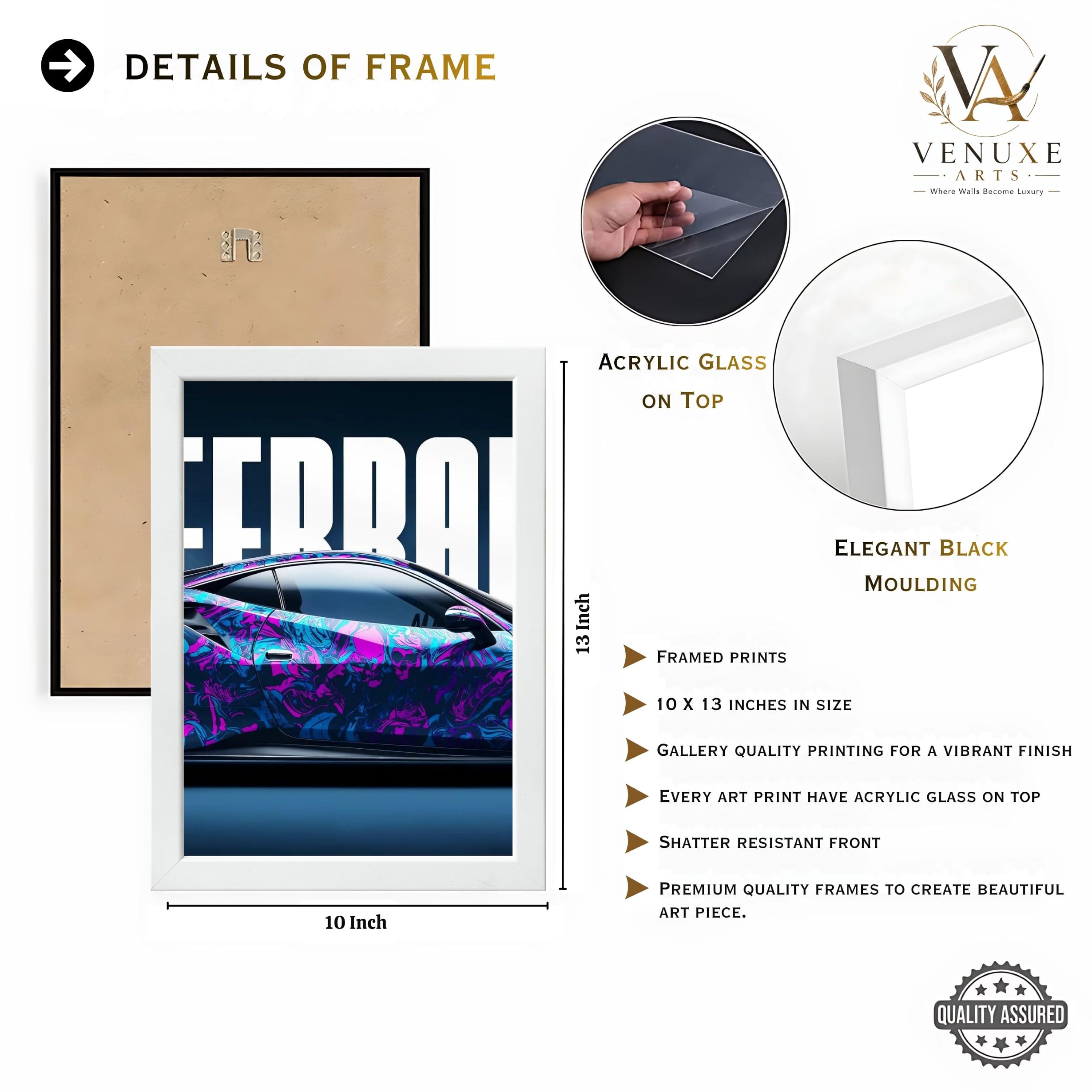 VENUXE ARTS Set Of 3 Big Sports Cars Framed Posters Gift Items for Boys Room Wall Decoration Bedroom Living Room Office Studio Décor | Car Poster Frame for Wall Décor
