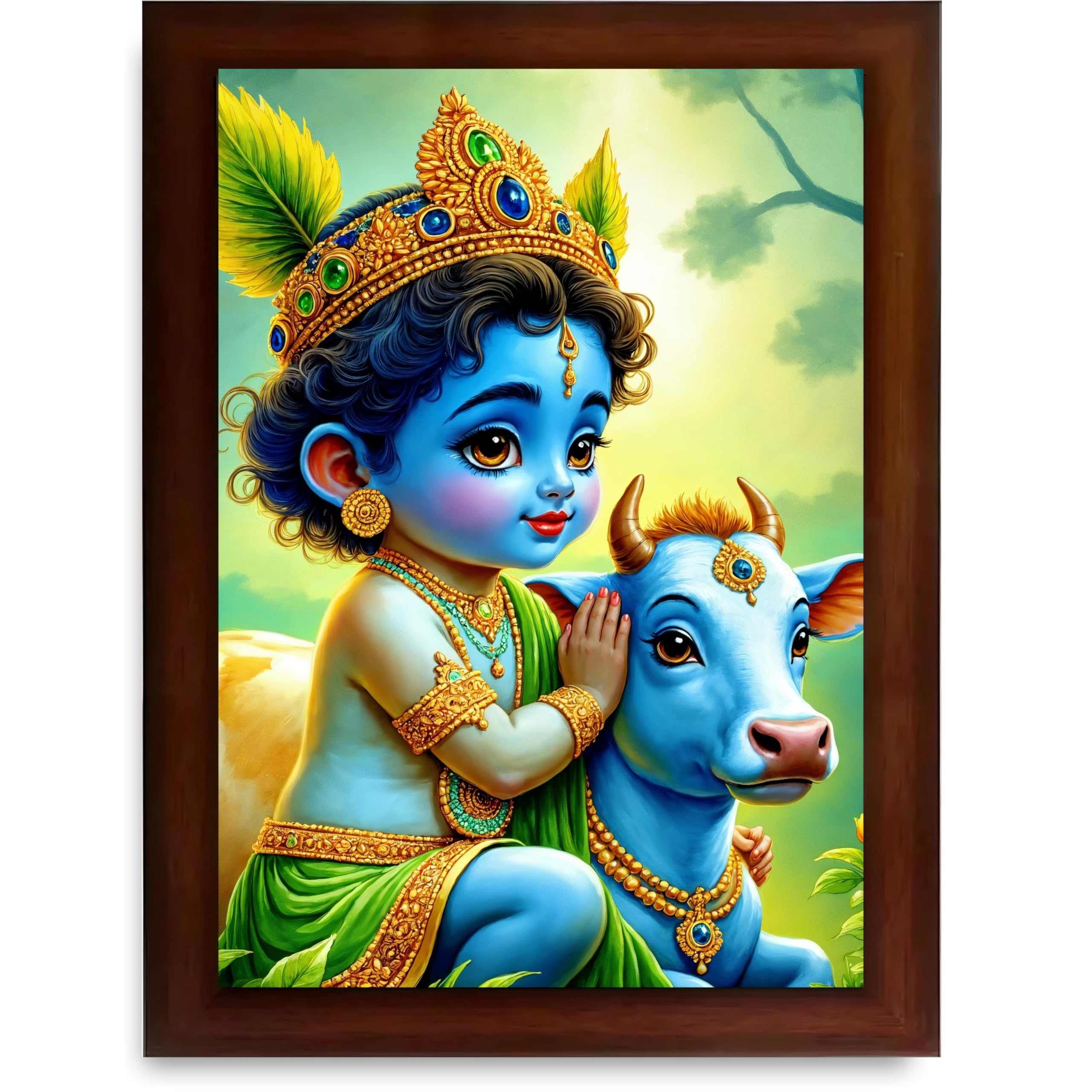 CRAFT QUEST Baby Krishna Photo Frame | Shri Bal Gopal Painting for Pregnant Women | Kanha Ji Poster | Laddu Lord Makhan Chor | Walls Home Bedroom Living Room Decoration Gift.