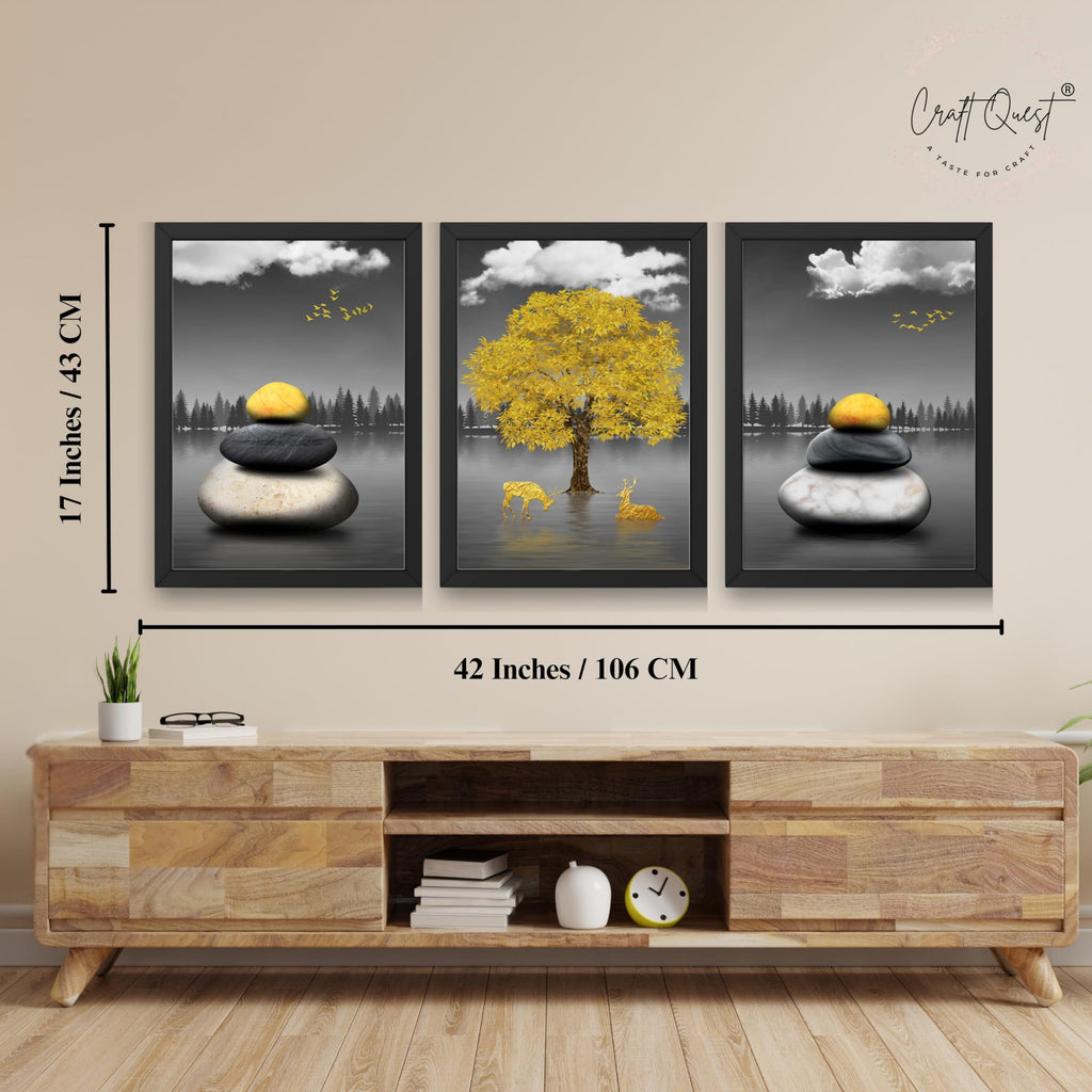 CRAFT QUEST Modern Art Geometric Landscapes Wall Art | Set of 3 Frames for Home Decoration | Ideal for Living Room, Bedroom & Offices