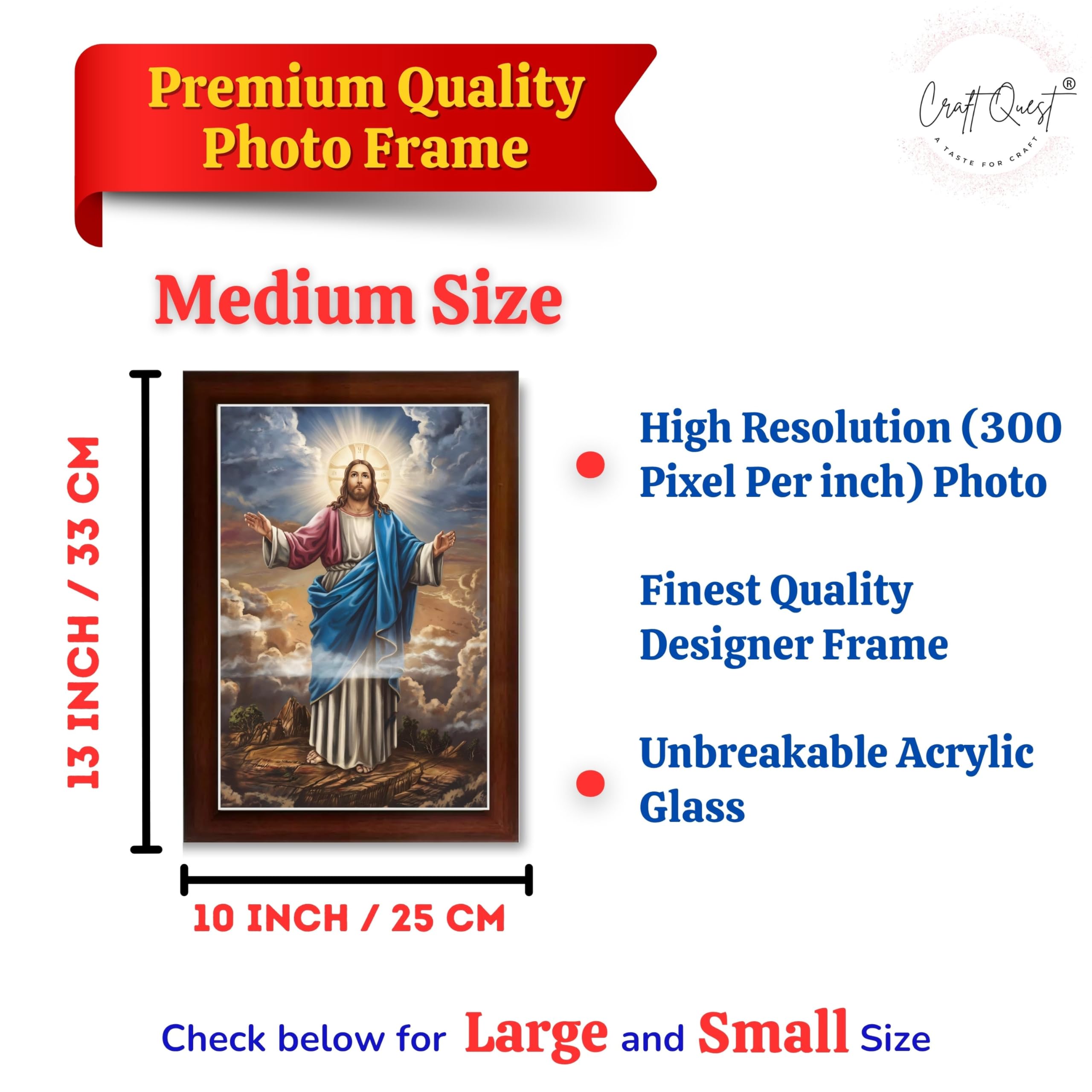 CRAFT QUEST Jesus Christ Photo with Frame, Jesus Painting, Christian Wall Frames Home and Décor