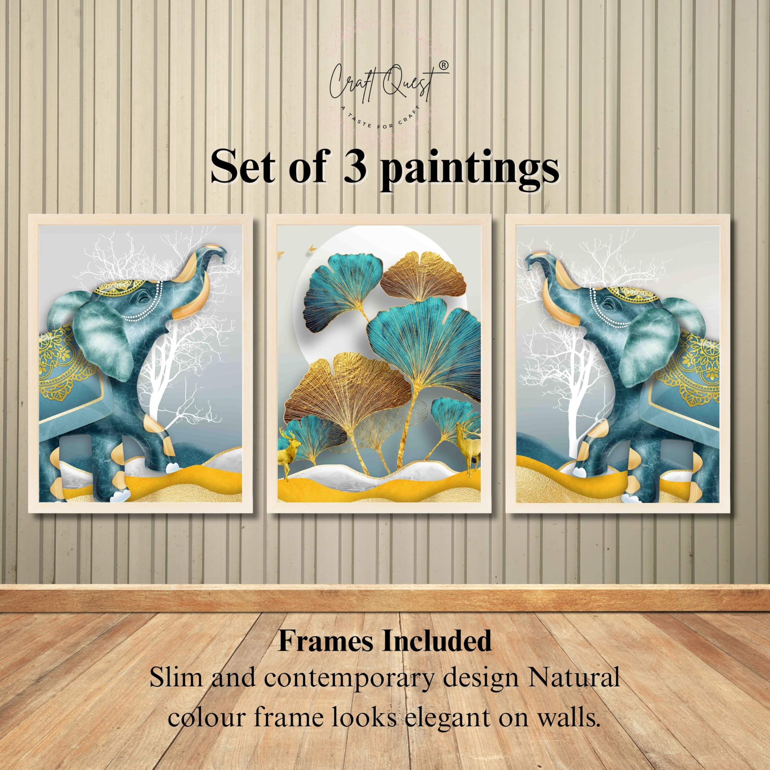 CRAFT QUEST Modern Art Flowers Abstract Wall Art | Set of 3 Frames for Home Decoration | Ideal for Living Room, Bedroom & Offices