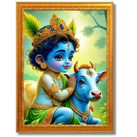 CRAFT QUEST Baby Krishna Photo Frame | Shri Bal Gopal Painting for Pregnant Women | Kanha Ji Poster | Laddu Lord Makhan Chor | Walls Home Bedroom Living Room Decoration Gift.