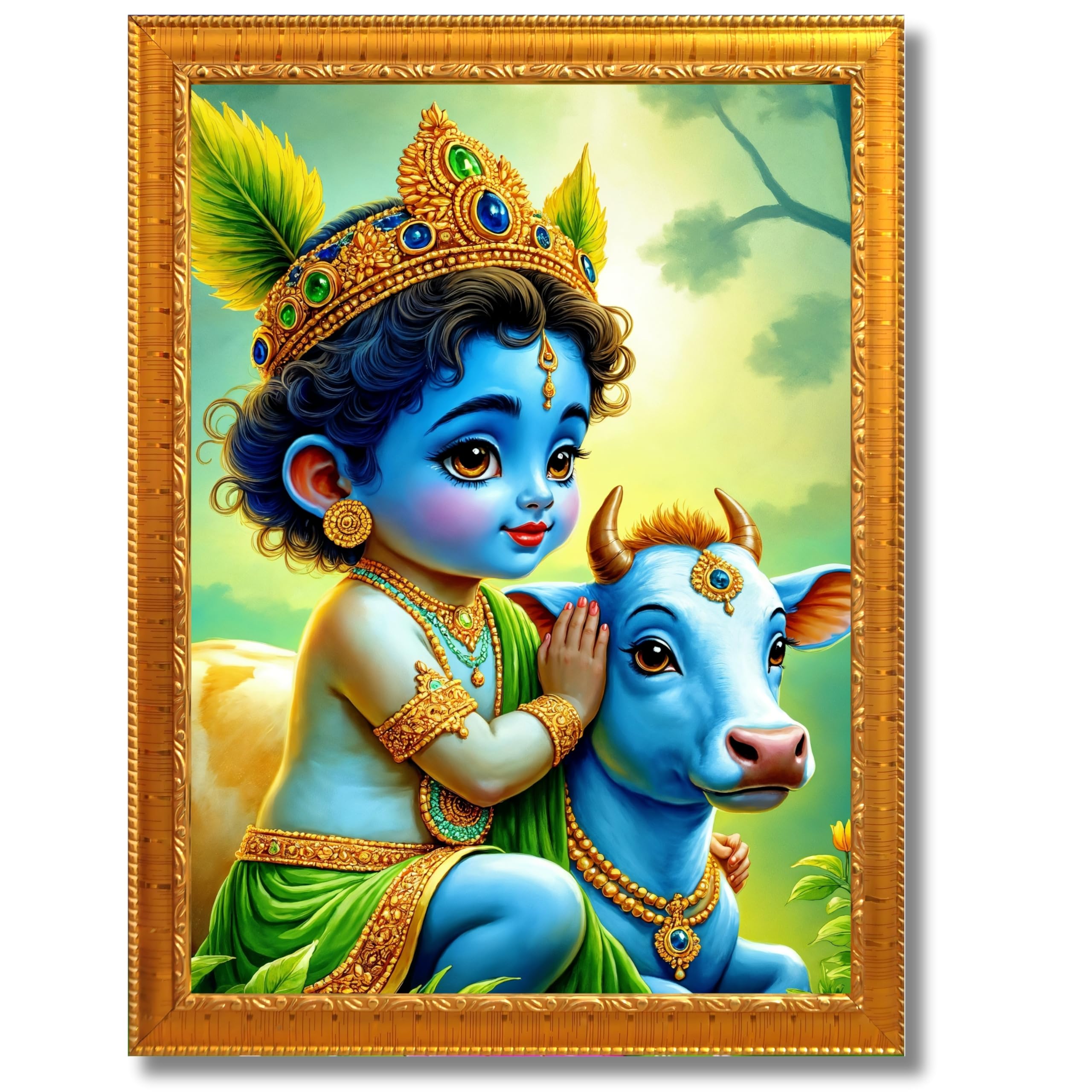 CRAFT QUEST Baby Krishna Photo Frame | Shri Bal Gopal Painting for Pregnant Women | Kanha Ji Poster | Laddu Lord Makhan Chor | Walls Home Bedroom Living Room Decoration Gift.