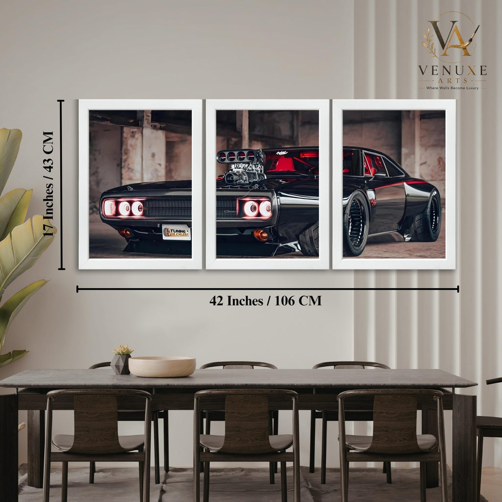 VENUXE ARTS Set Of 3 Big Sports Cars Framed Posters Gift Items for Boys Room Wall Decoration Bedroom Living Room Office Studio Décor | Car Poster Frame for Wall Décor