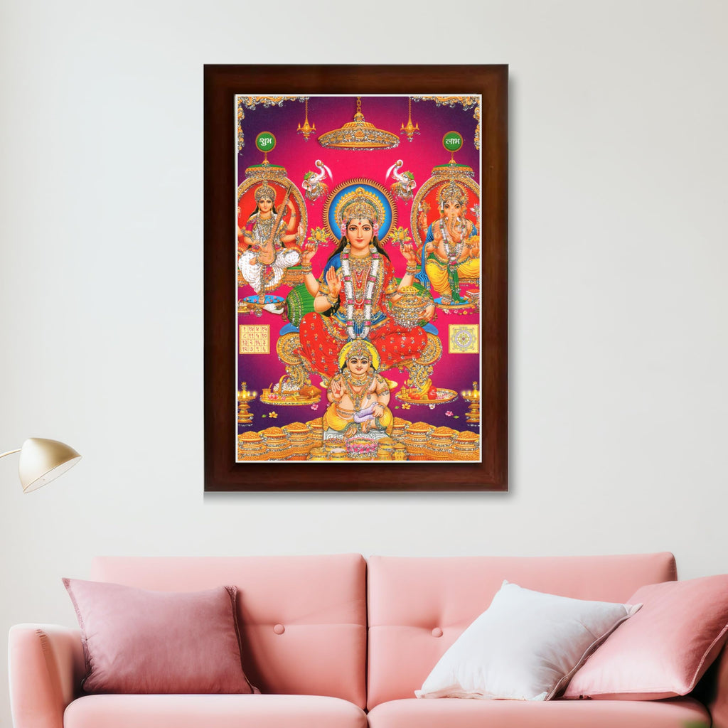CRAFT QUEST Laxmi Ganesh Saraswati Religious Photo Frame for Wall, Table, Office, Temple, Pooja, Living Room and Home Decor Item