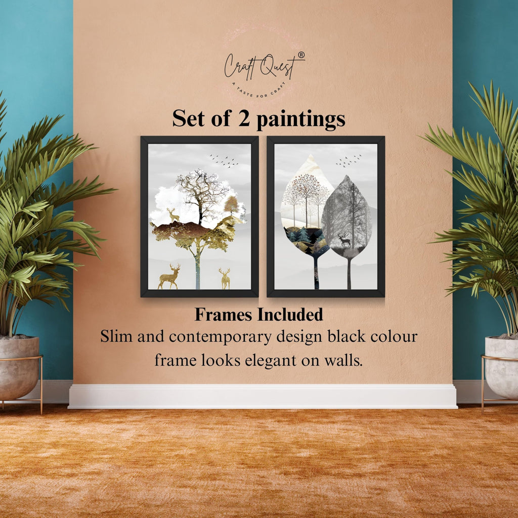 CRAFT QUEST Wall Art Decor Paintings | Set of 2 Modern art Wall Art Frames for Home Decoration | Ideal for Living Room, Bedroom & Office