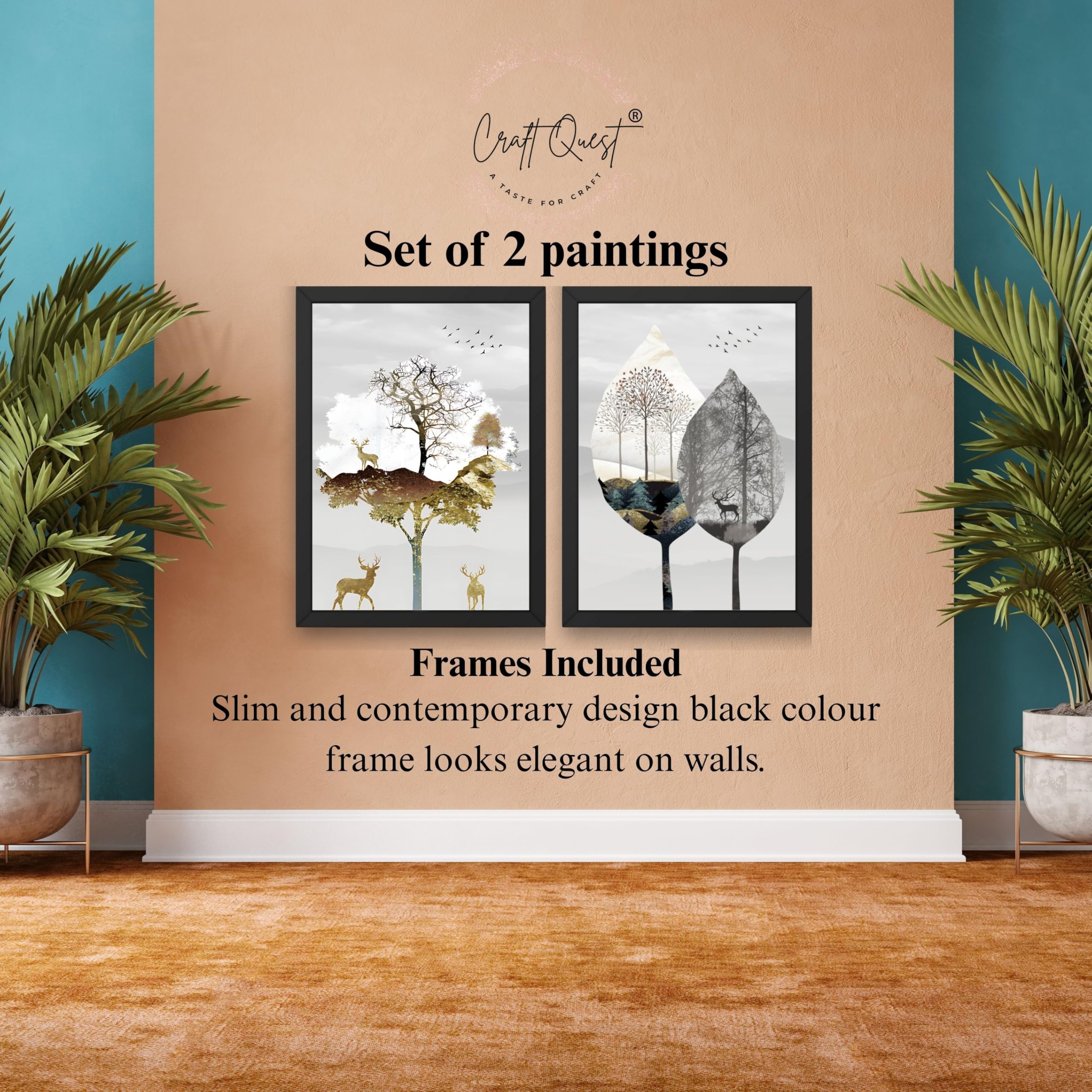CRAFT QUEST Wall Art Decor Paintings | Set of 2 Modern art Wall Art Frames for Home Decoration | Ideal for Living Room, Bedroom & Office