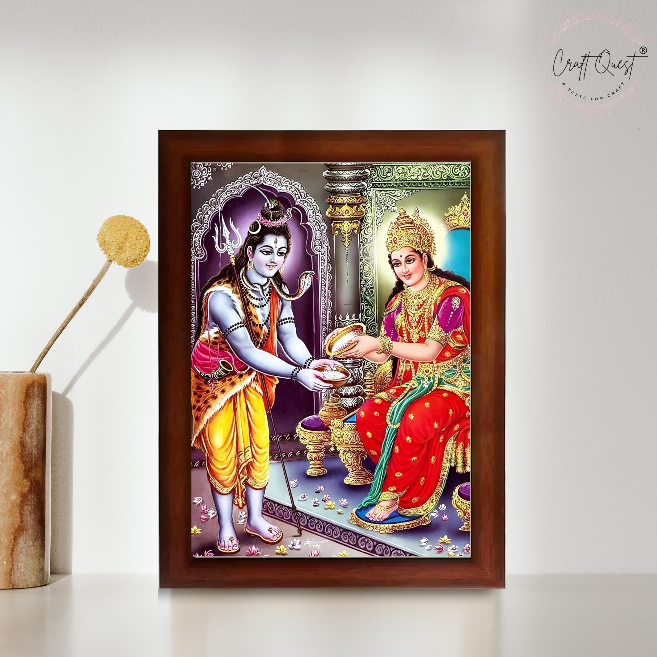 CRAFT QUEST Shiva & Maa Annapurna devi sitting on throne photo frame with Acrylic Glass for Home Kitchen, Restraunt, Business