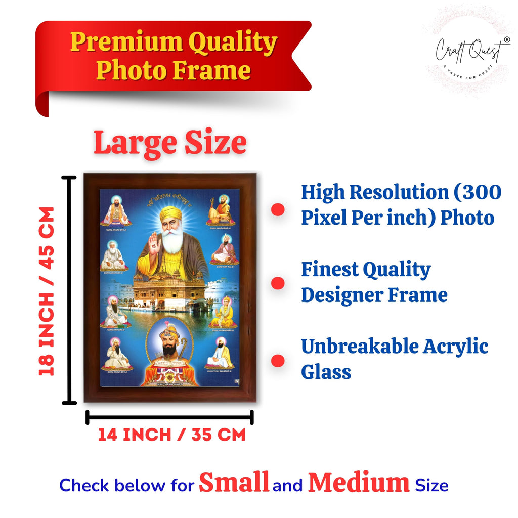 CRAFT QUEST Gurunanak Dev Ji Photo Frame Waheguru Sikh Guru Photo for Home Decor Spiritual Wall Hanging and Living Room Decoration