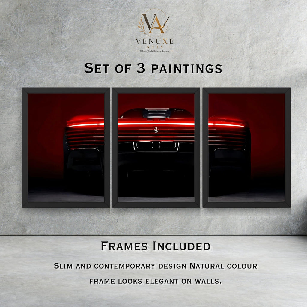 VENUXE ARTS Set Of 3 Big Sports Cars Framed Posters Gift Items for Boys Room Wall Decoration Bedroom Living Room Office Studio Décor | Car Poster Frame for Wall Décor