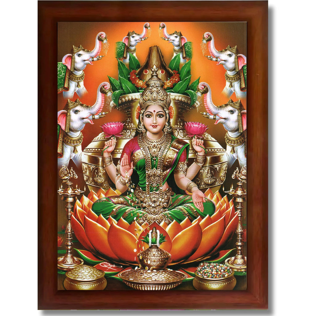 CRAFT QUEST Goddess Lakshmi Devi Dhana Vaibhav Laxmi Maa Wall Painting Photo Framed | Ideal for Home, Office, Temple & Puja Room, Wall Decor