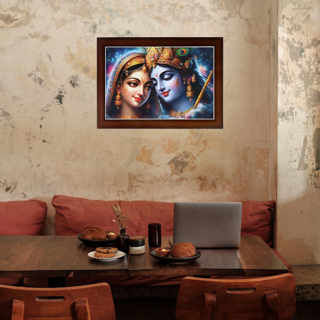 CRAFT QUEST Radha Krishna Art Photo Framed Painting for Home and Bedroom Wall Decoration of Size 14X10 Inches with Frame And Acrylic Glass RK208