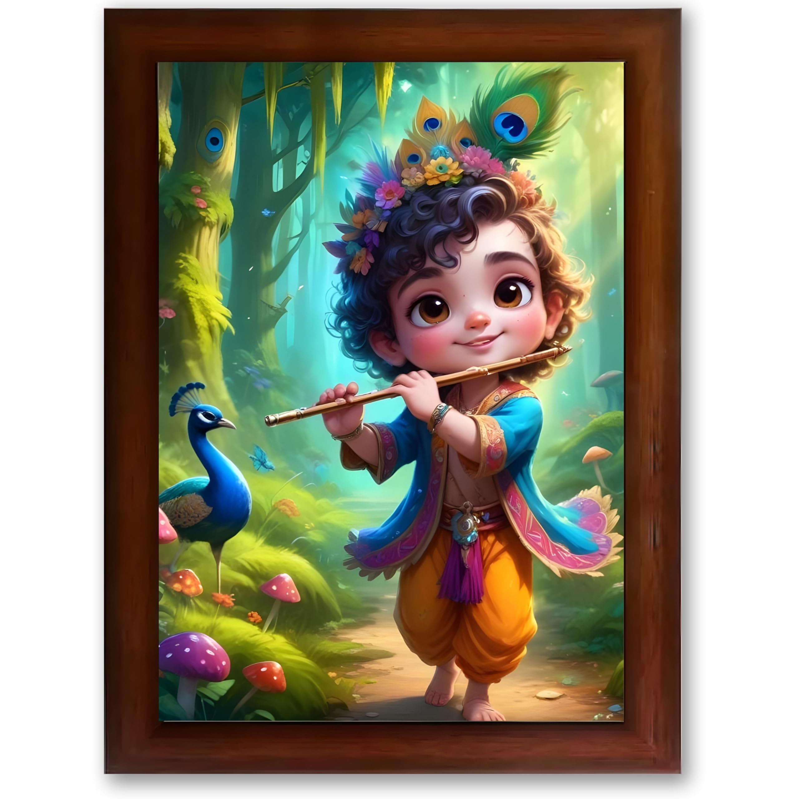 CRAFT QUEST Cute Little Krishna Frame | Bal Gopal HD Painting | Home Temple, Office Desk, Wall Décor Item