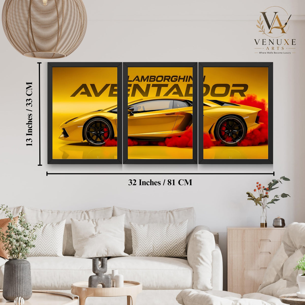 VENUXE ARTS Set Of 3 Big Sports Cars Framed Posters Gift Items for Boys Room Wall Decoration Bedroom, Living Room, Office, Studio Décor | Car Poster Frame for Wall Décor
