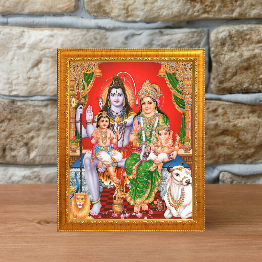 CRAFT QUEST Shiv Parivar Religious Wood Photo Frame with Acrylic glass (Golden, 7 X 9 inch)