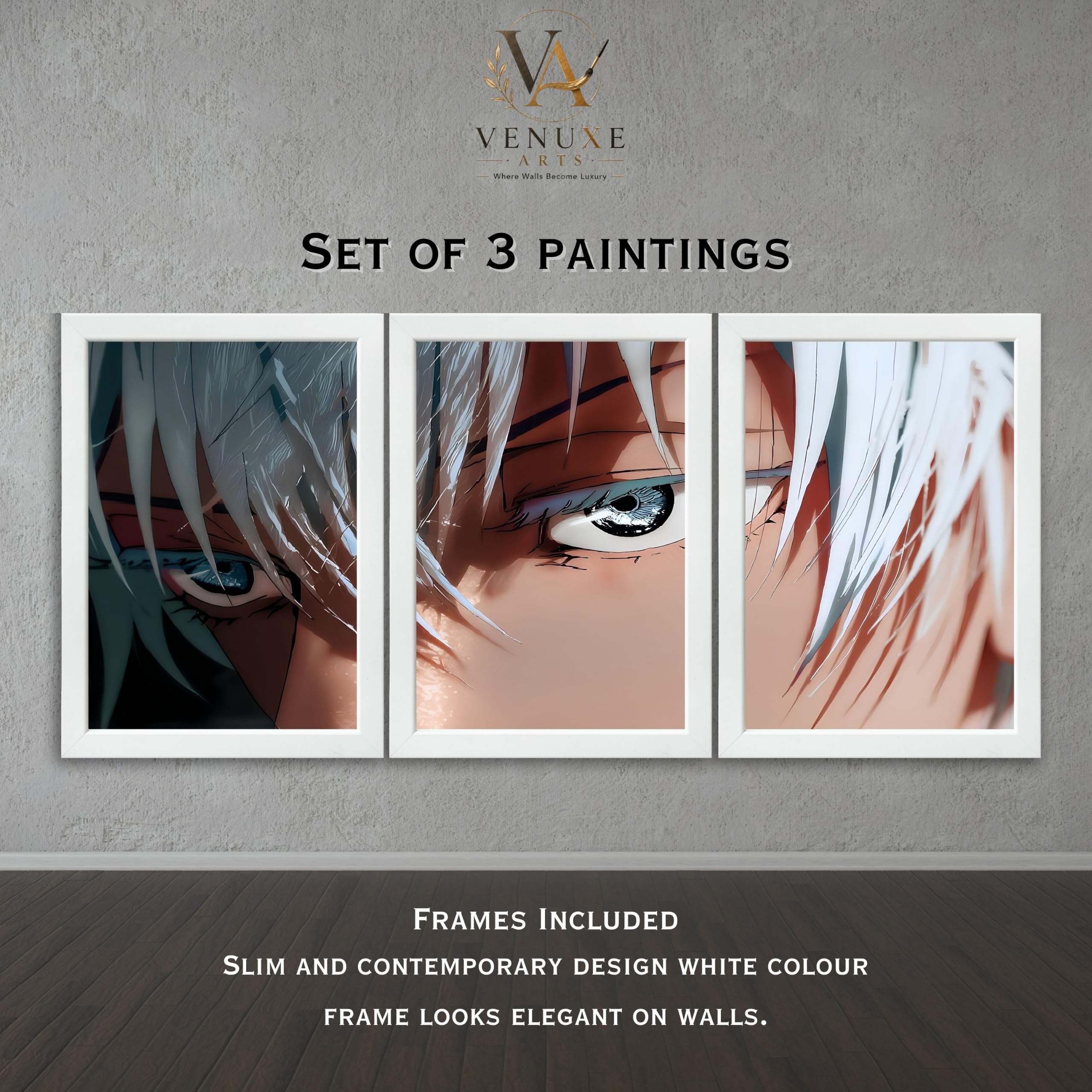 VENUXE ARTS Set Of 3 Anime Characters Wall Framed |Anime Characters Framed Poster for Living Room Bedroom Gaming Room Studio Wall Decor